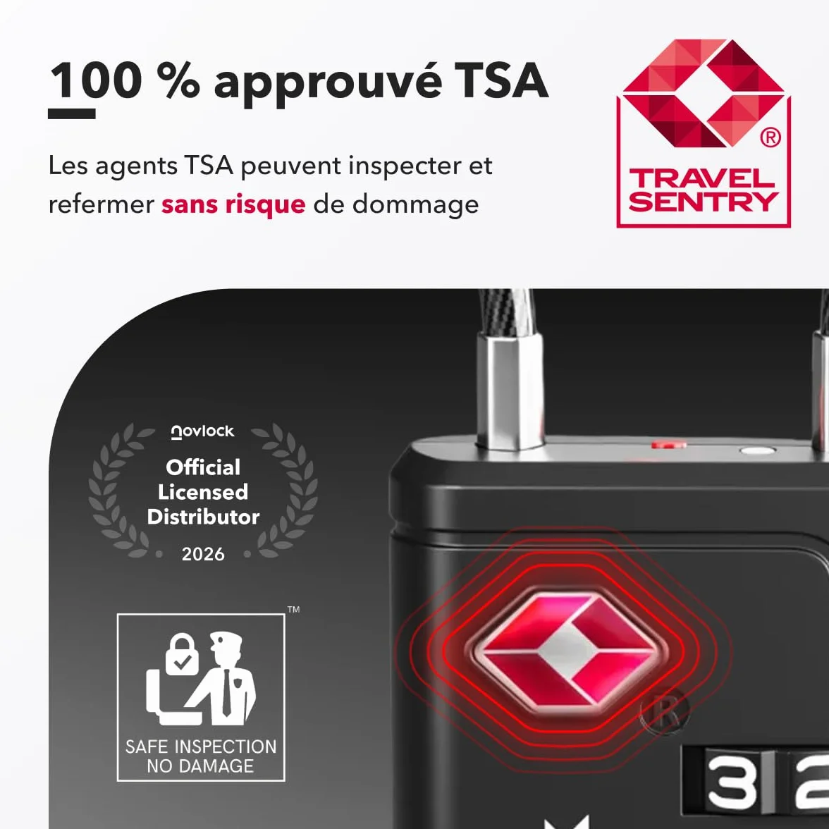 Cadenas TSA 4 chiffres Indicateur d'Ouverture Lot de 2 Noir pour Valise Bagage Cabine
