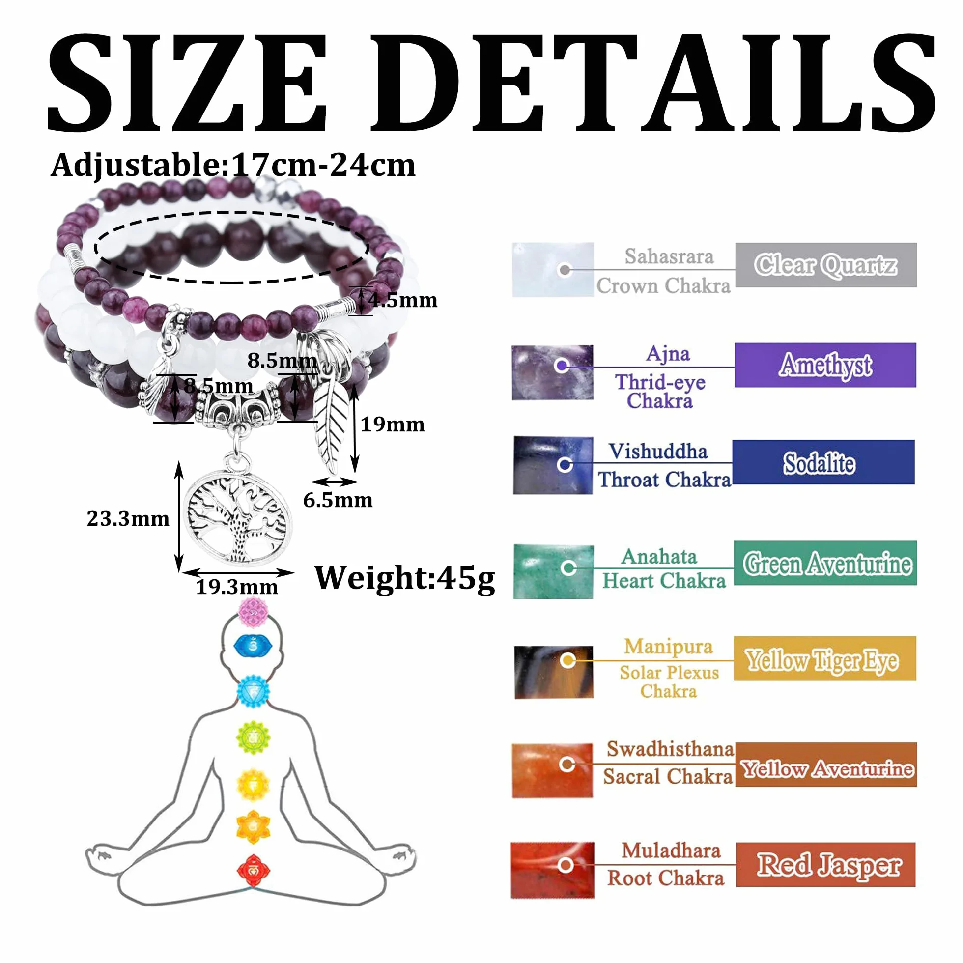 Bracelet Pierre Naturelle Femme Boho Perles Arbre De Vie 17-24 cm Bijoux