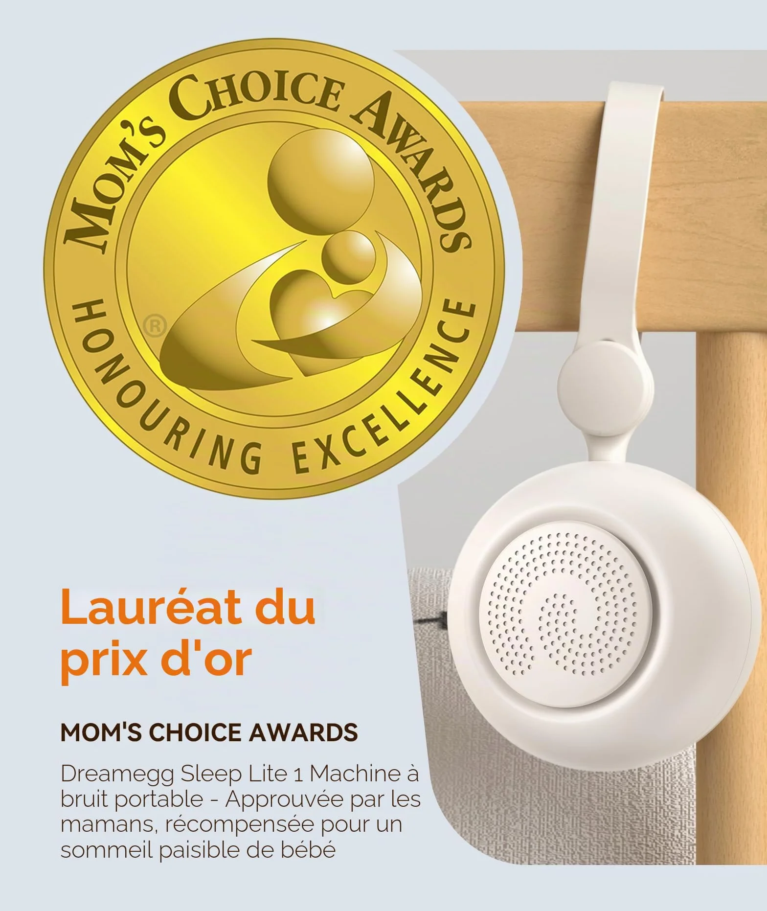 Dreamegg Sleep Lite 1 Machine à Bruit Blanc Bebe Portable 19 Sons Relaxant Veilleuse USB-C Rechargeable 30 Volume 4 Minuterie Sonothérapie
