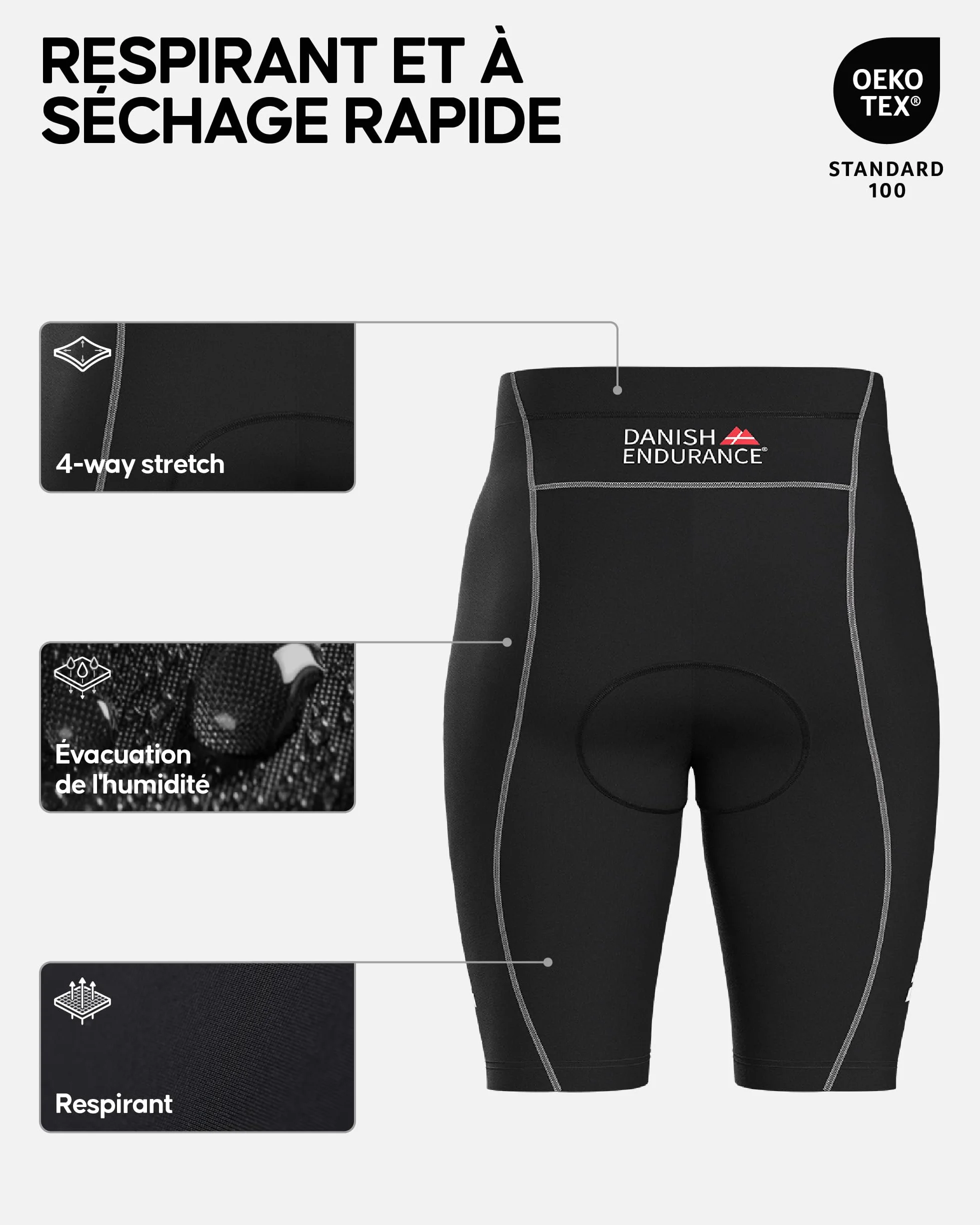DANISH ENDURANCE Cuissard Vélo Homme Rembourrage 3D Cyclisme