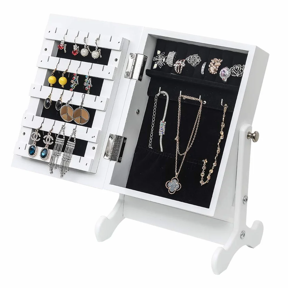 Alightup Armoire à Bijoux avec Miroir, Organisateur sur Pieds Verrouillable Blanc