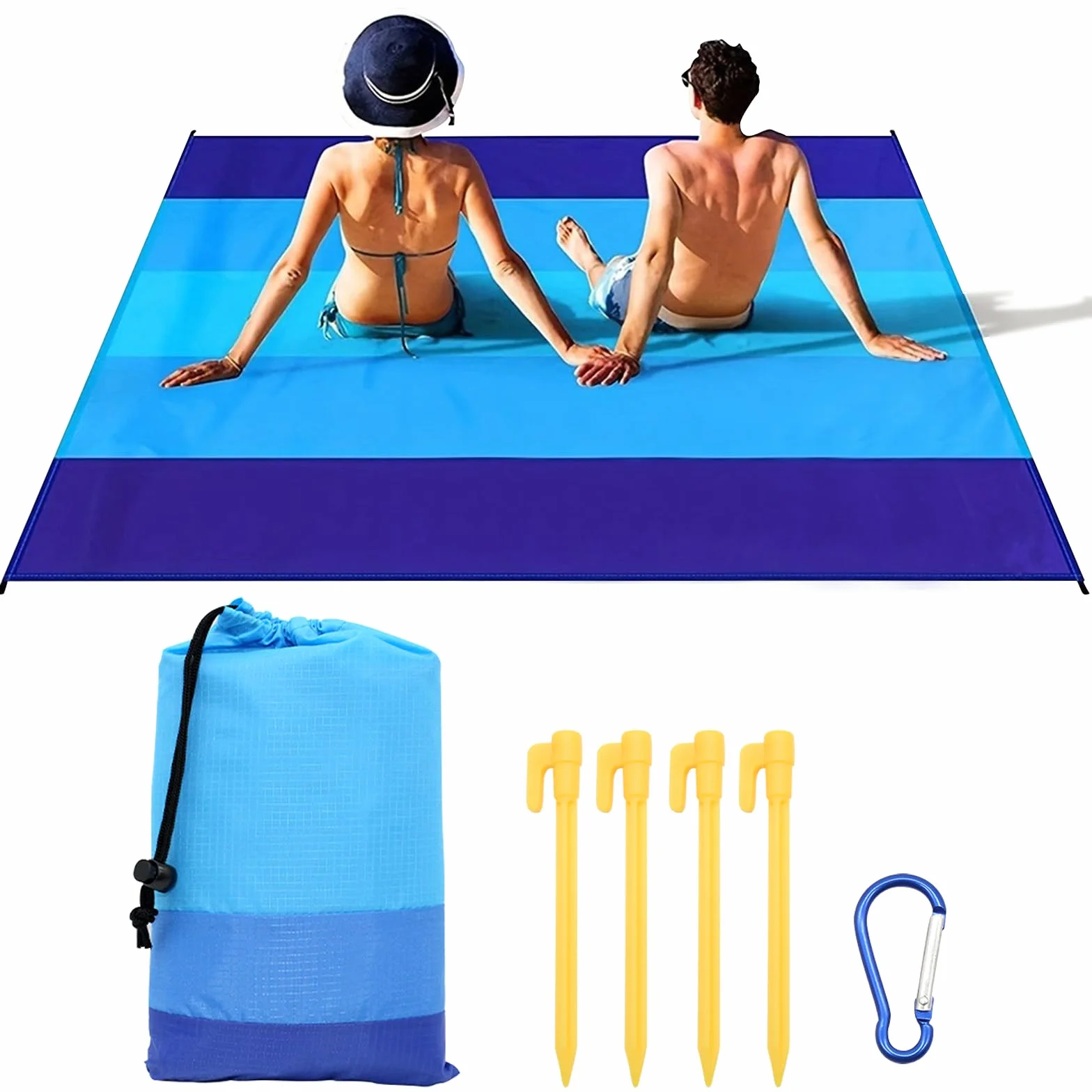 Couverture de plage imperméable 210 x 200 cm dégradé bleu coins fixes
