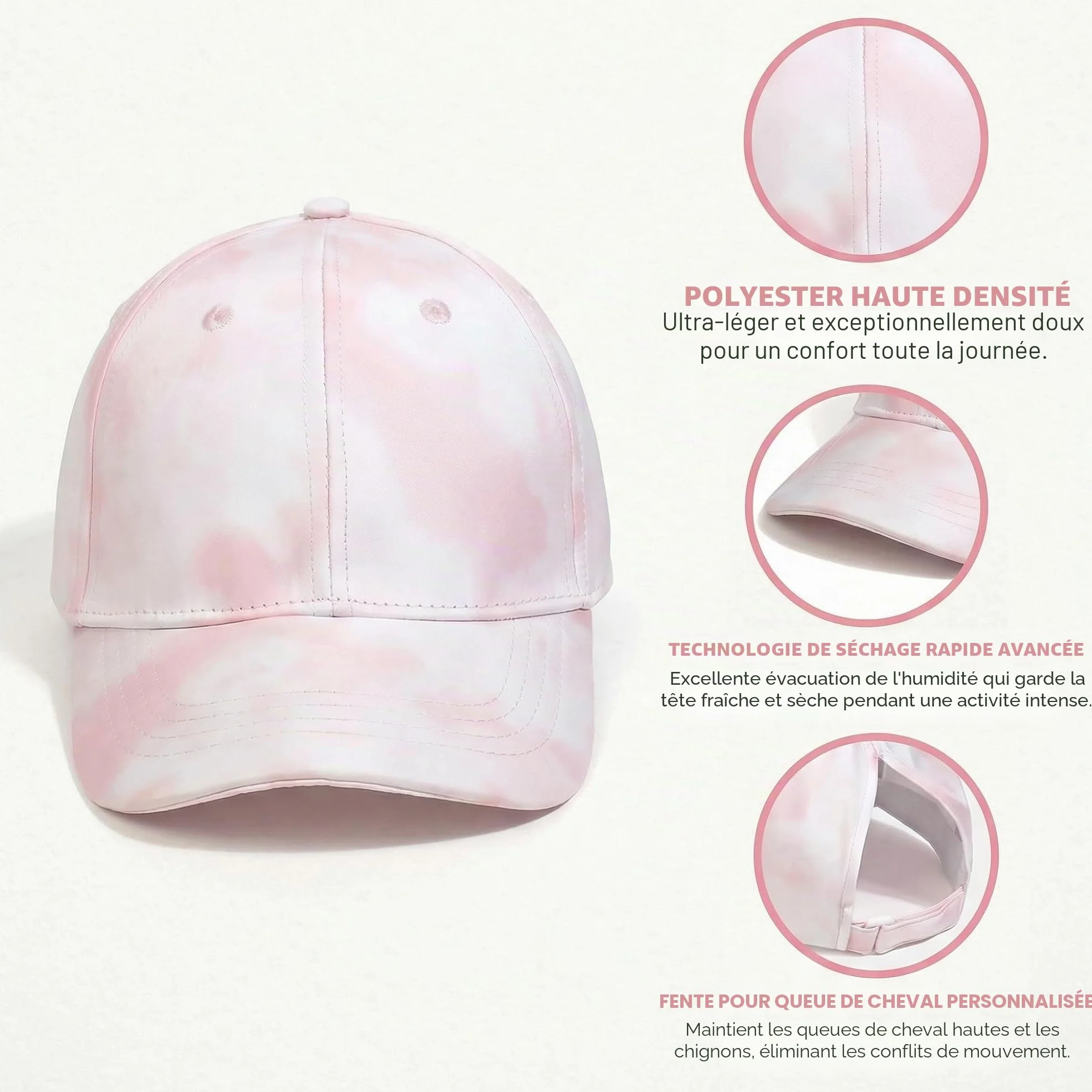 YAMEE Casquette de Baseball Fille Réglable Chapeau Soleil Queue de Cheval Doux Confortable Enfant Lumière Respirante Anti-Soleil Sport Extérieur Été