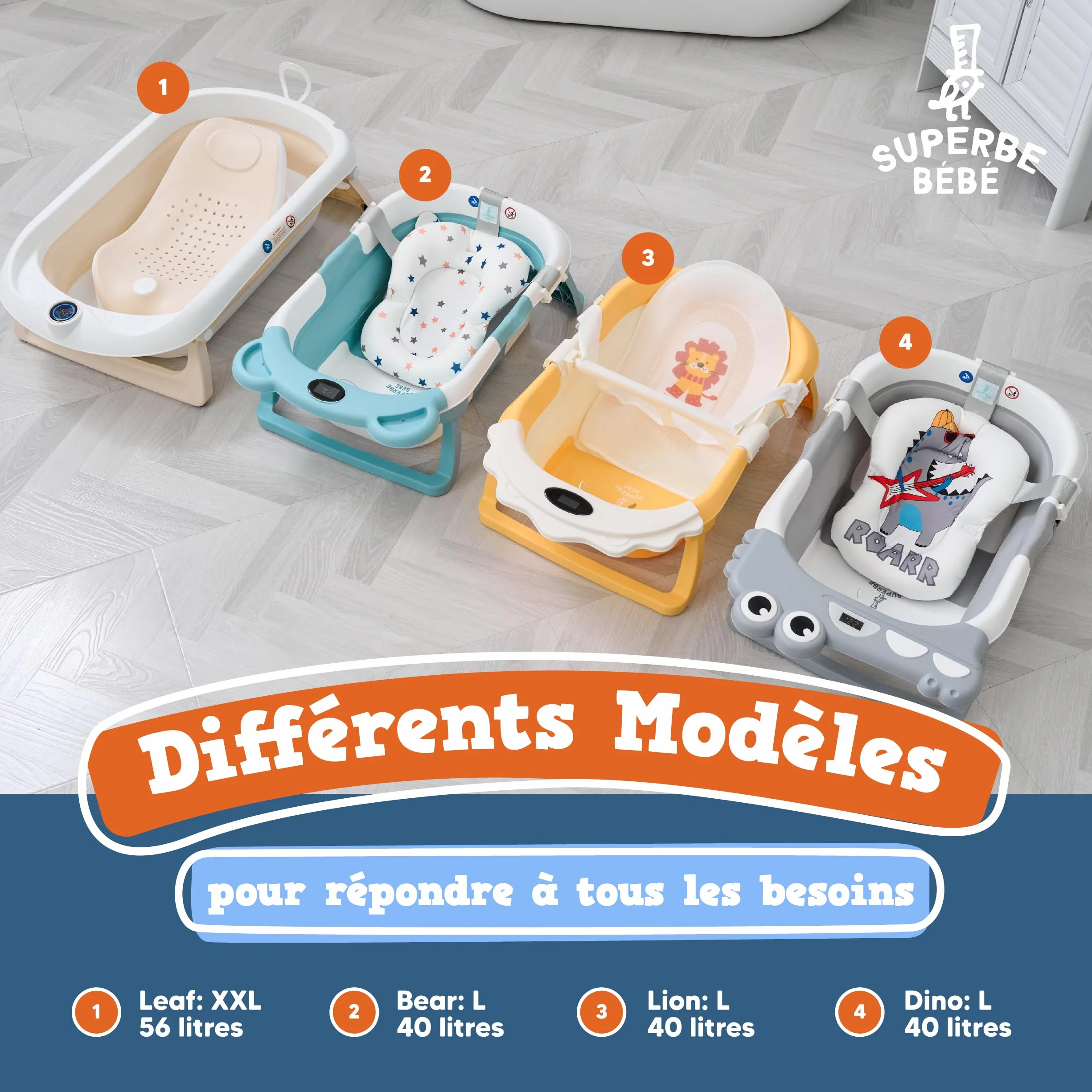 Baignoire Bébé Pliable XXL Avec Coussin De Bain Et Thermomètre Intégré - Baignoire Enfant Sur Pied