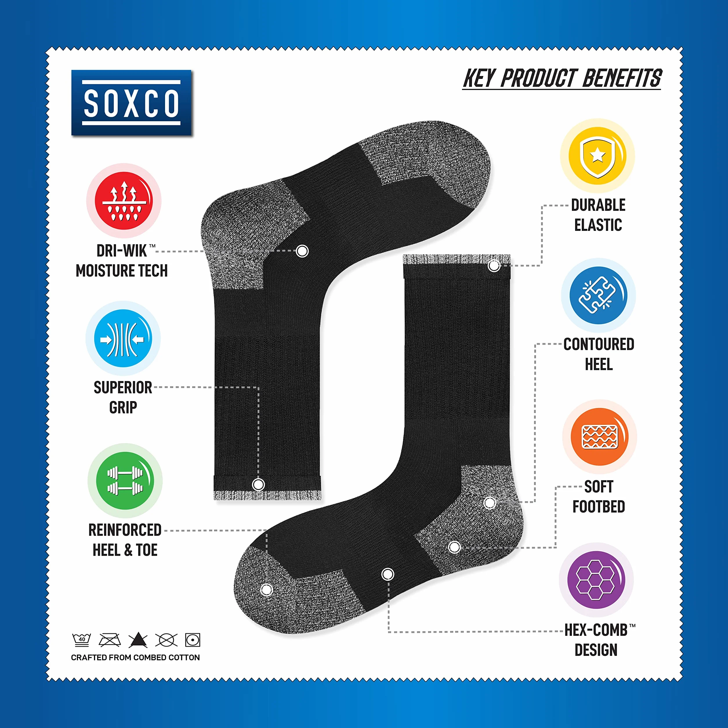 SOXCO 10 Paires Chaussettes Sport Coton Homme Hautes Travail