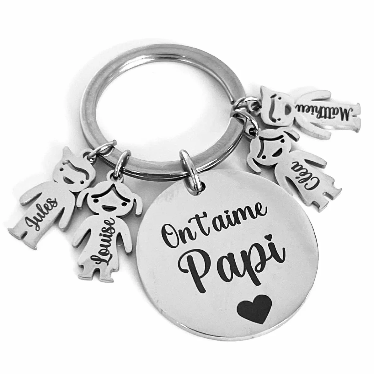 Porte-Clés Papa Personnalisé gravé Prénoms Enfants acier inoxydable - Cadeau Fête des Pères