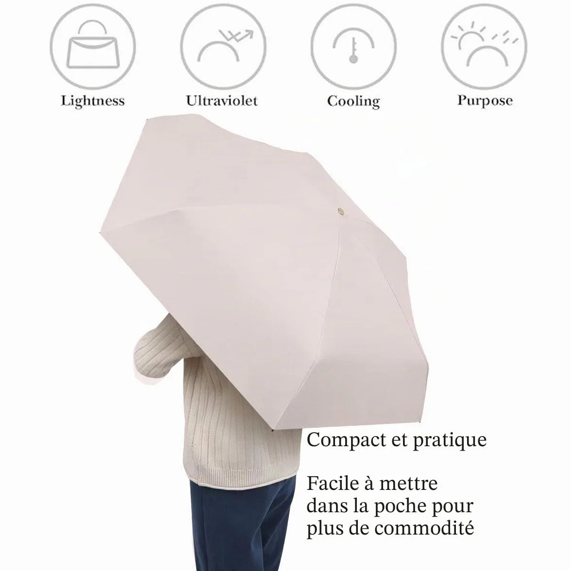 Mini Parapluie Pliant Compact Léger 6 Nervures avec Housse de Capsule