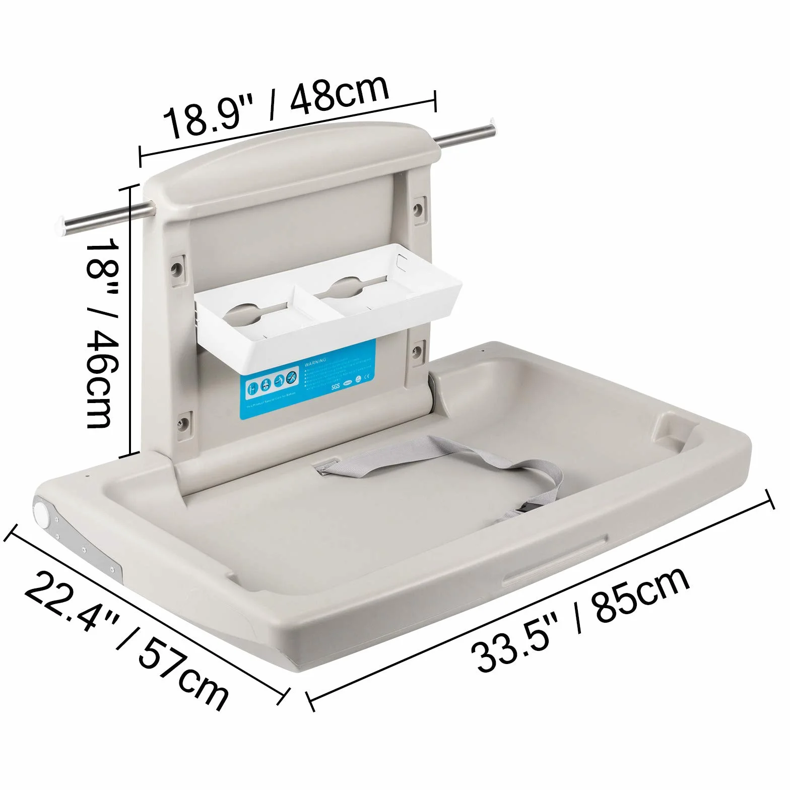 VEVOR Table à Langer Murale Pliable HDPE 15kg Commerciale Ceinture Sécurité