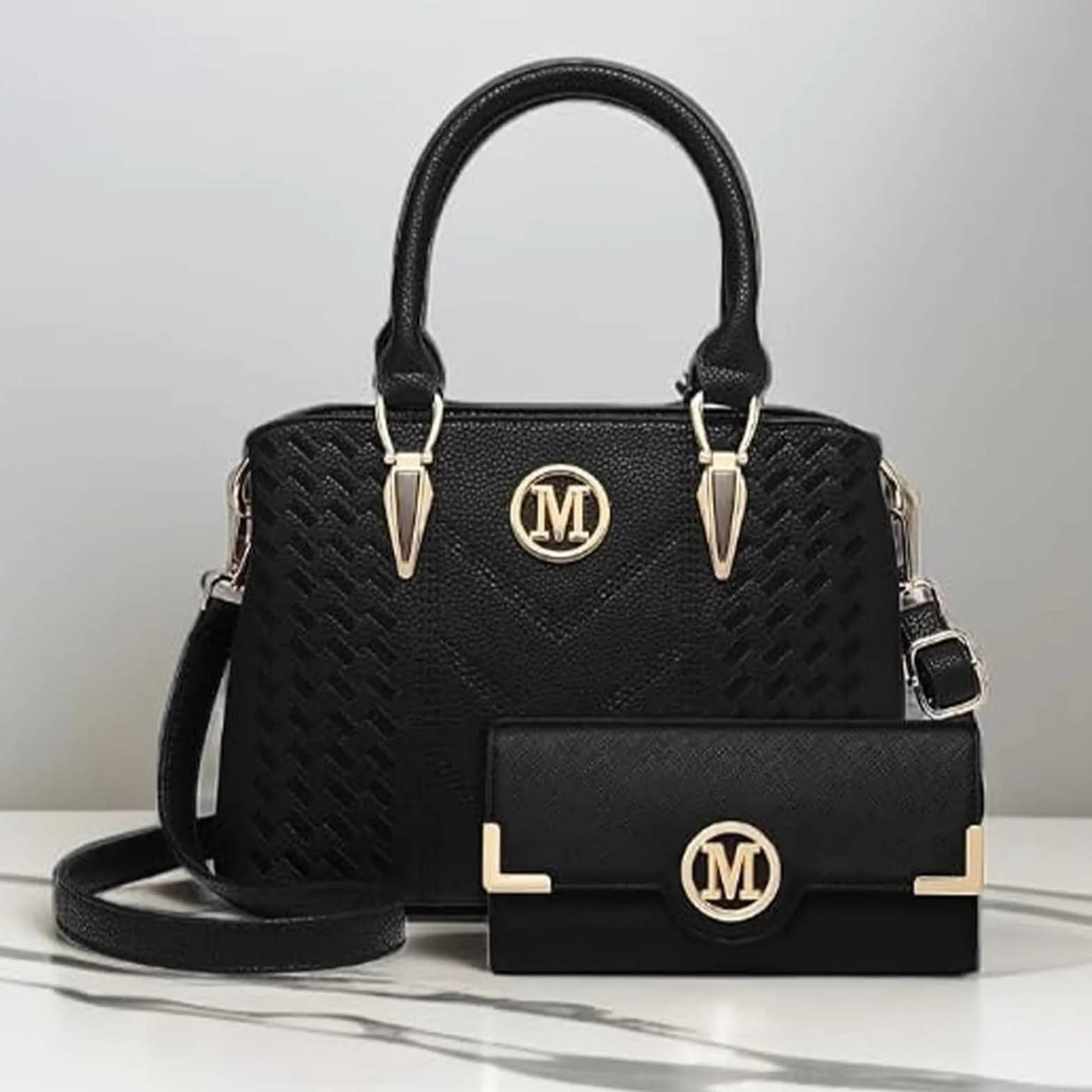 Miss Lulu Sac à Main Femme avec Portefeuille Sac Bandoulière en Simili Cuir Texture Litchi