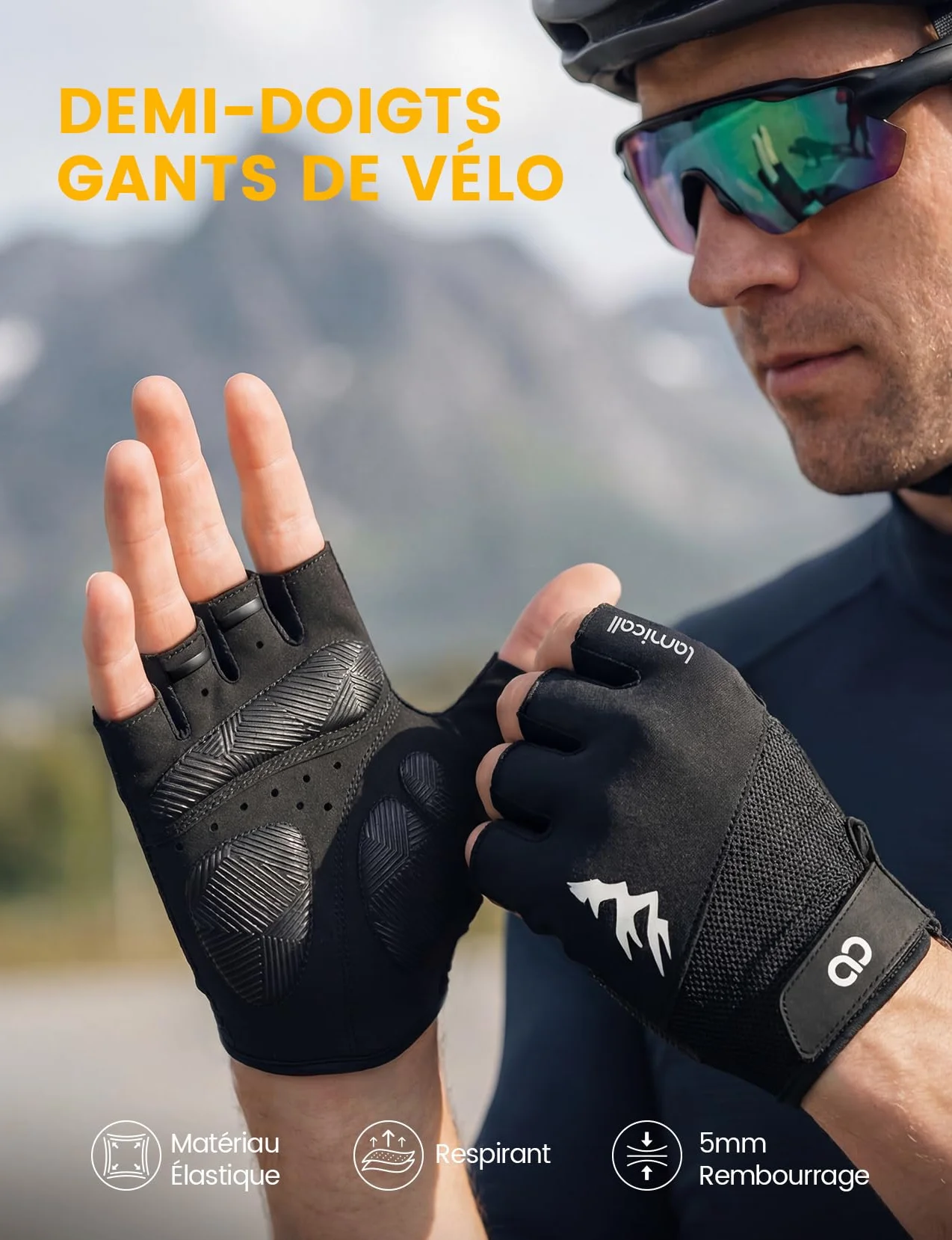 Lamicall Gants de Cyclisme Homme Femme Demi-Doigts Amortissant Respirant Été Vélo Paume Antidérapante Séchage Rapide