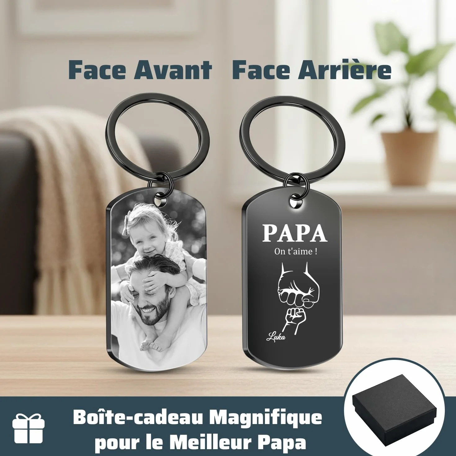 Porte-Clés Personnalisable Photo Nom Cadeau Fête des Pères Homme Papy