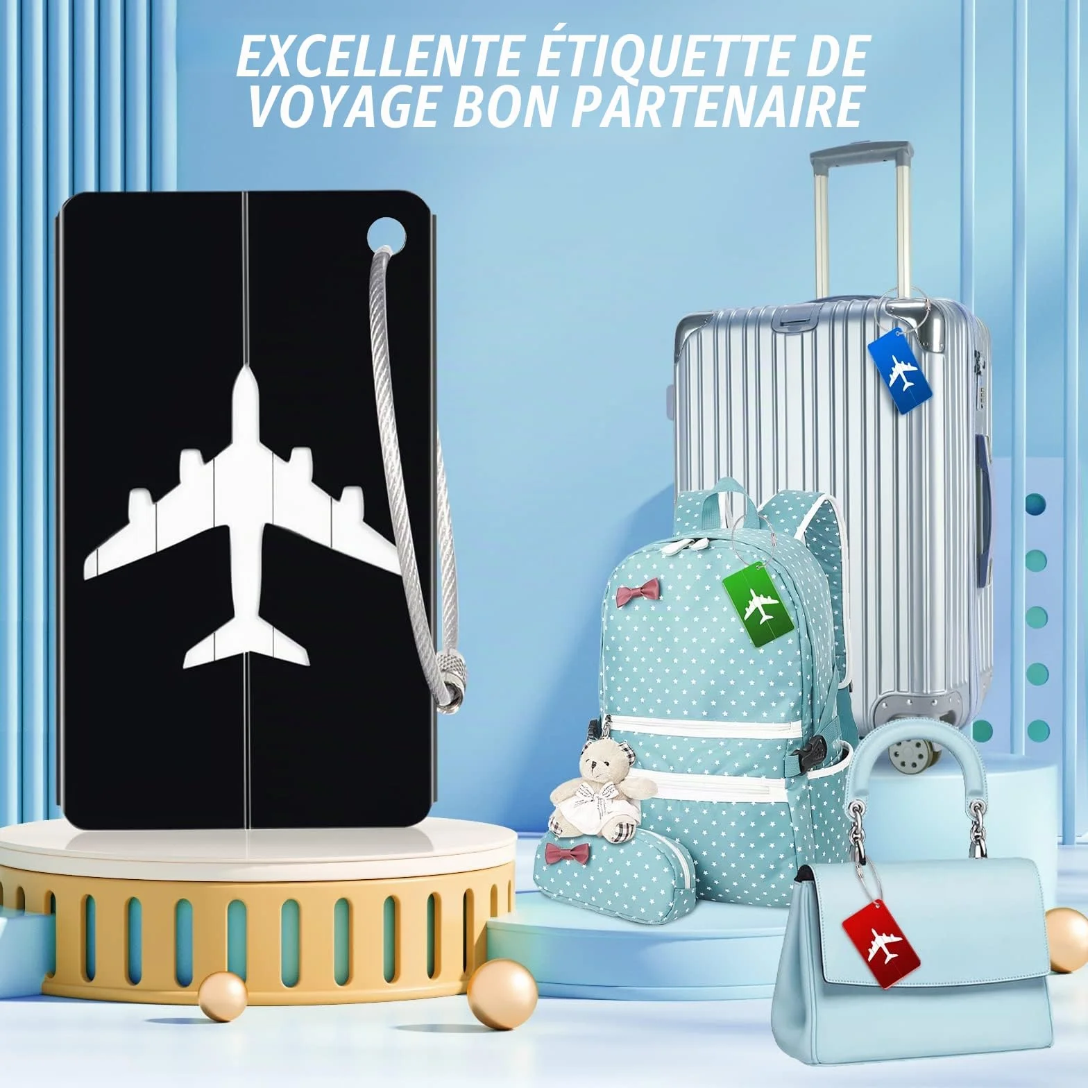 Yizhet Étiquette Bagage 6 Pièce en Alliage d'Aluminium avec Cordes en Acier Inoxydable et Carte PVC étanche