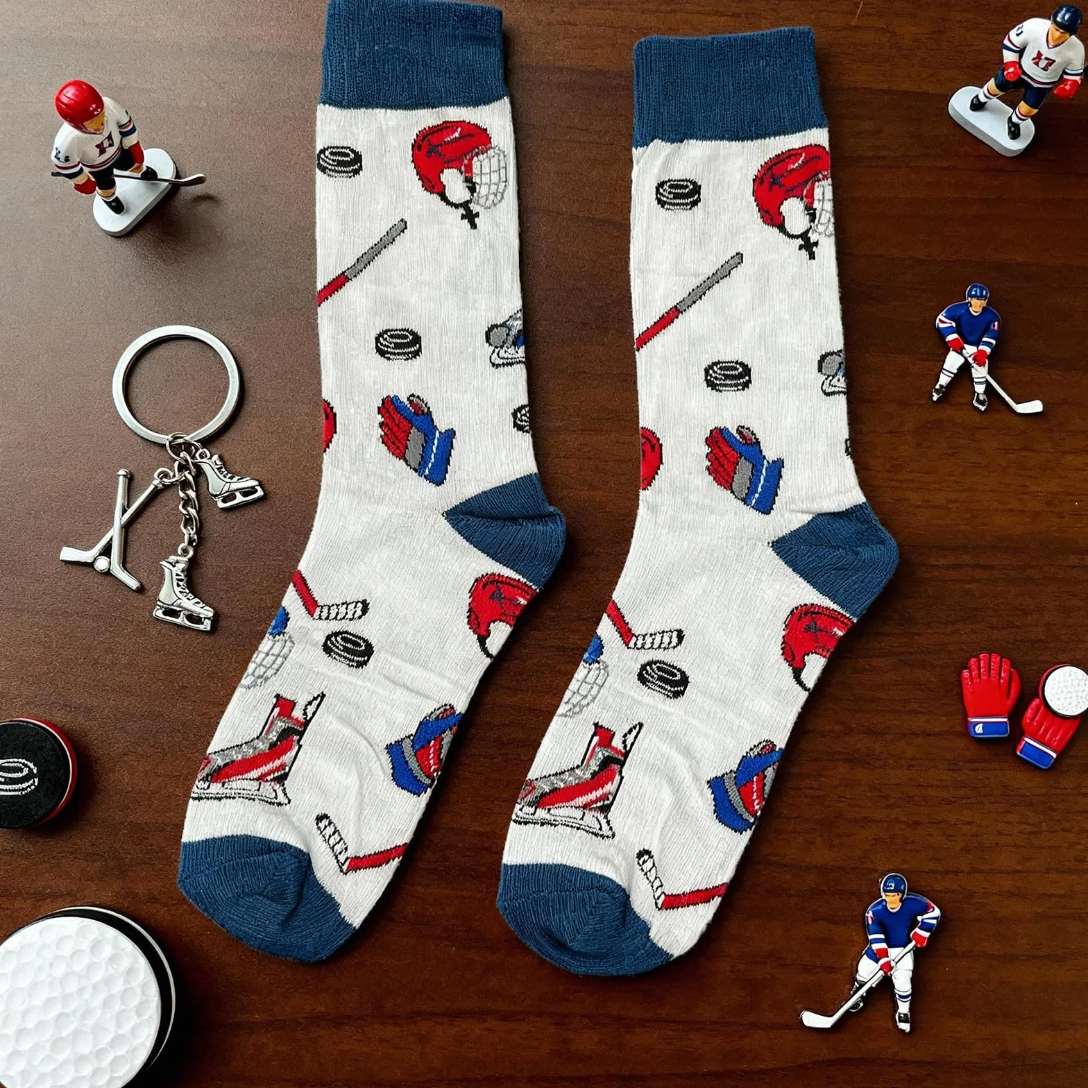 Chaussettes de hockey sur glace pour homme avec porte-clés, ensemble cadeau