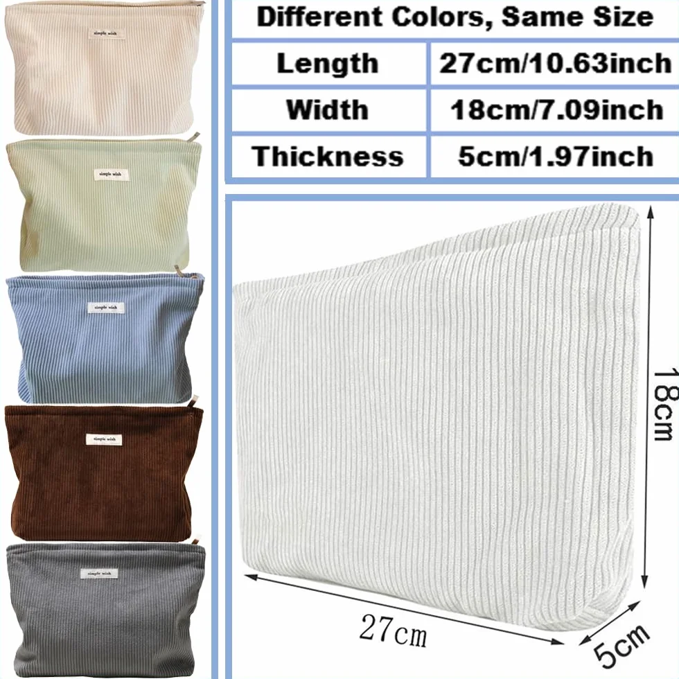 Trousse de Toilette Femme en Velours Côtelé pour Voyage, Maquillage, Sac Cosmétique (Vert)