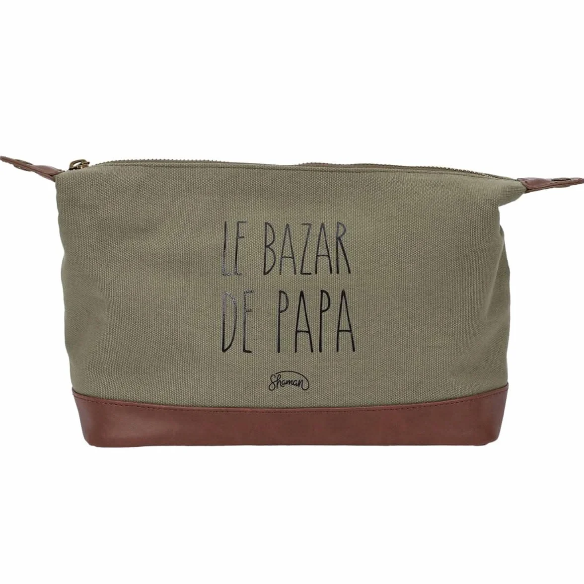 Le Fabuleux Shaman Trousse de Toilette Coton PVC Fermeture Zip Boutons Pressions H16 x 13 x 25 cm Kaki Marron