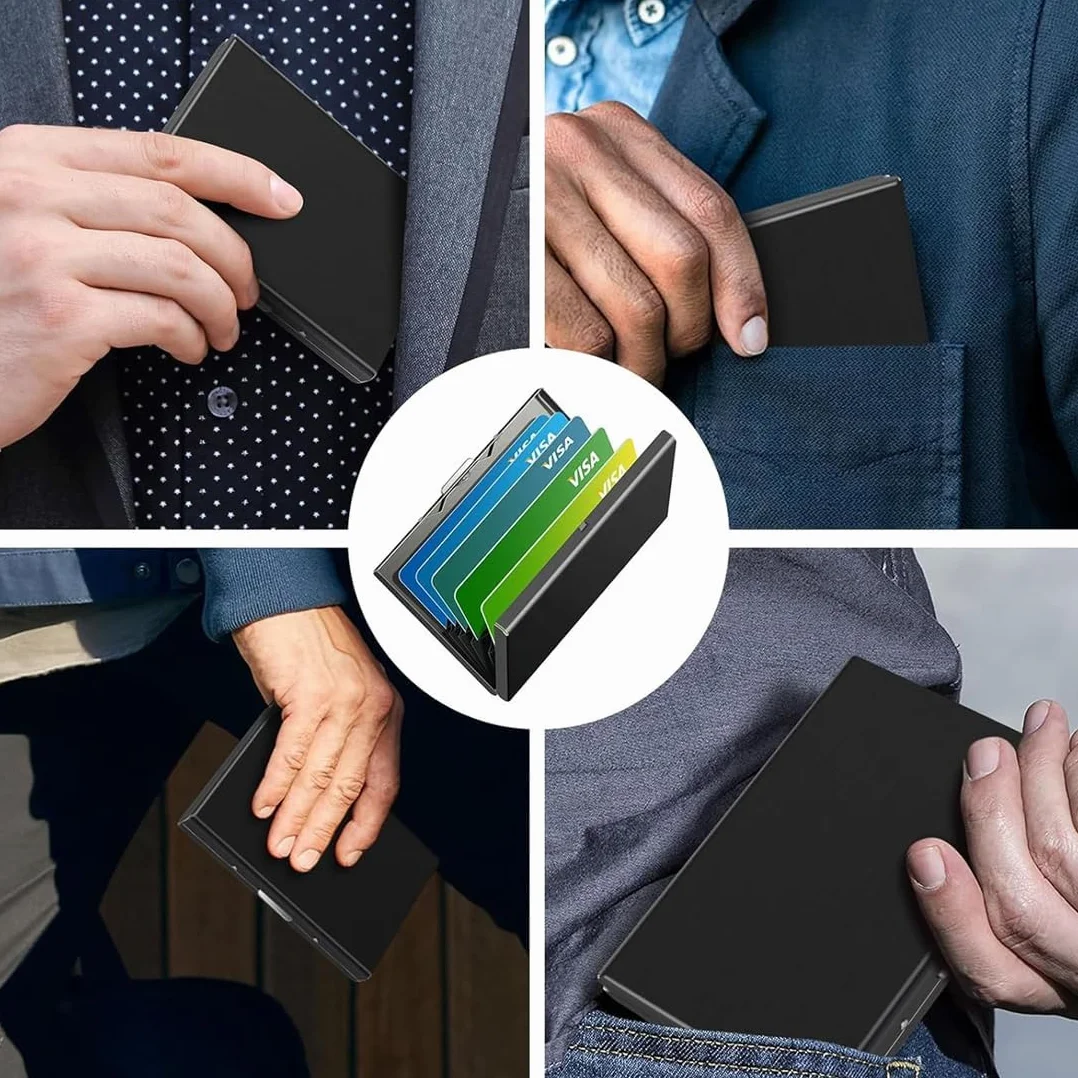 Porte-Cartes RFID Métal 10 Compartiments Protection RFID NFC Étui Carte Bancaire Homme Femme