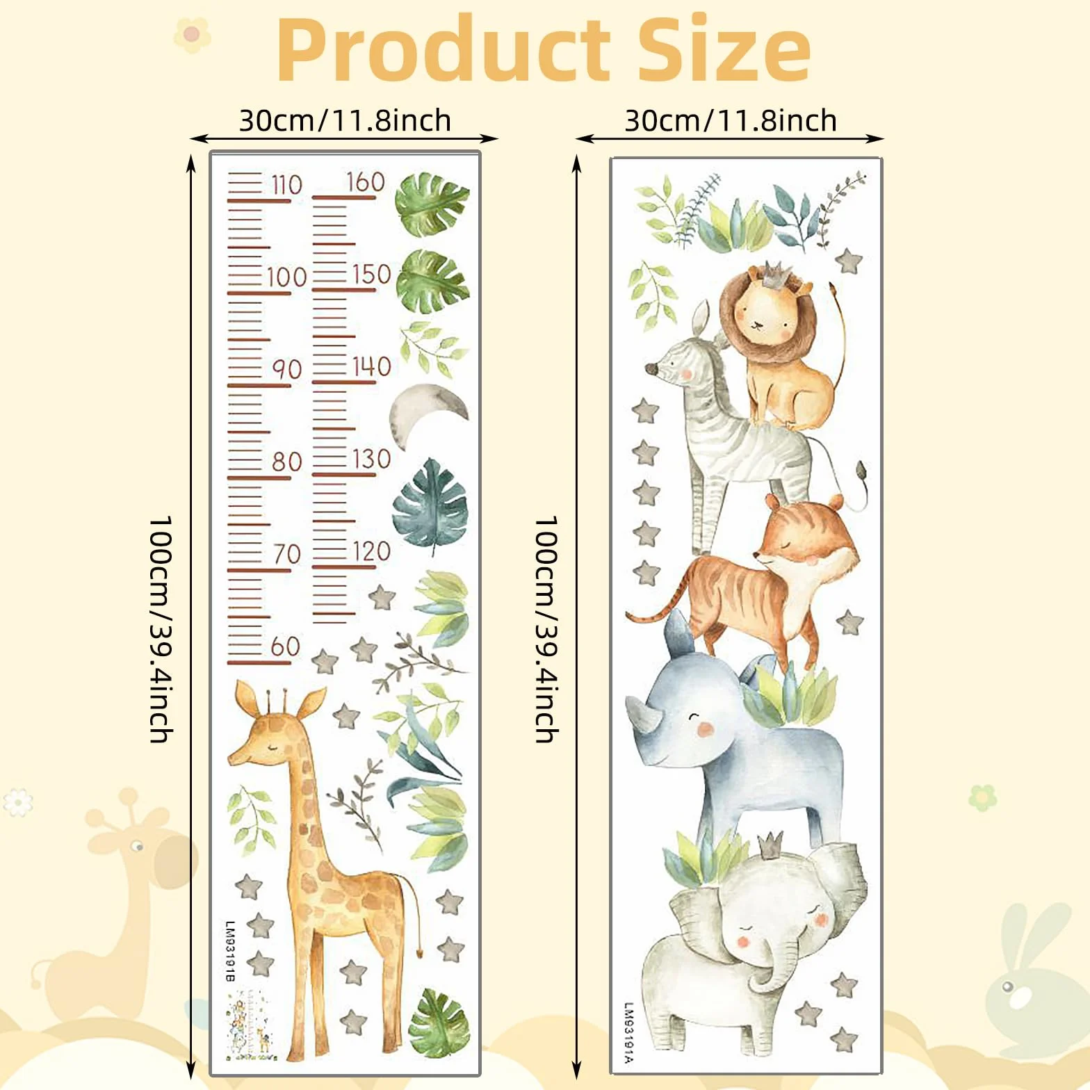 Toise Murale Enfant Stickers Muraux Tableau de Croissance Règle de Hauteur Animaux Garçon Fille