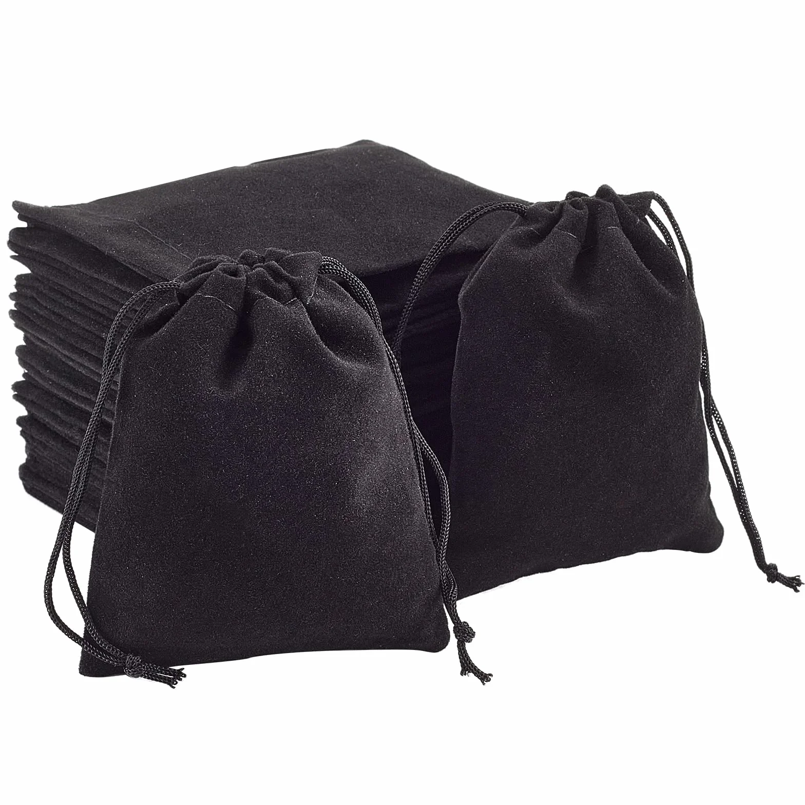 Cordon de Serrage En Velours pour Sacs Bijoux Pochettes À Dragées, Noir, 8.5 × 7 cm