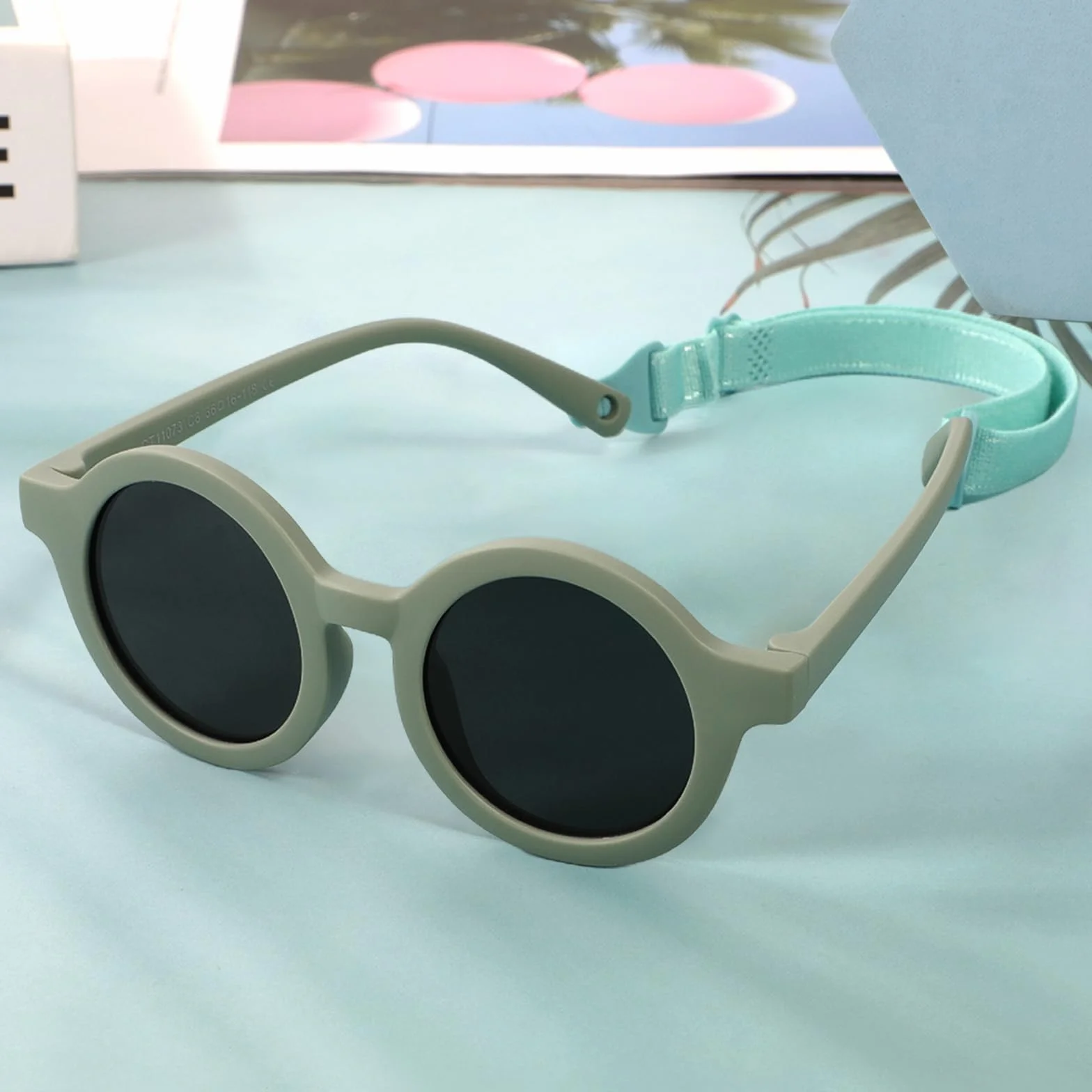 Lunette de Soleil Enfant Polarisées Anti UV400 Protection Flexible avec Sangle Réglable 0-2 Ans