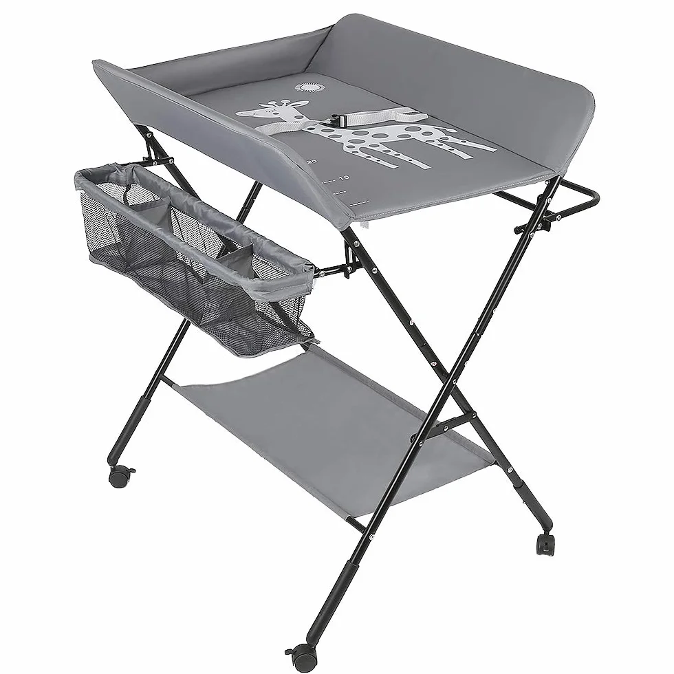 Table à Langer Pliante RELOVE avec Panier de Rangement 25kg 80x66x98 cm Gris