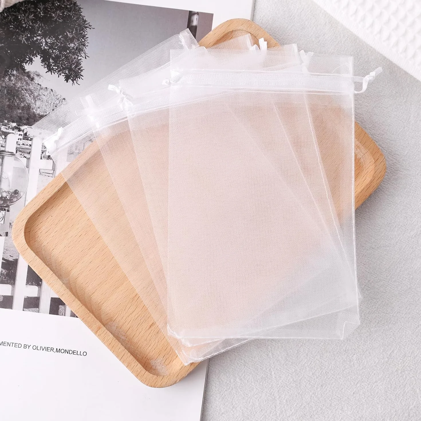 Sachet en Organza 15 x 20 cm, 50 Pièces, Pochette Organza Blanc, Sacs Cadeaux pour Mariage