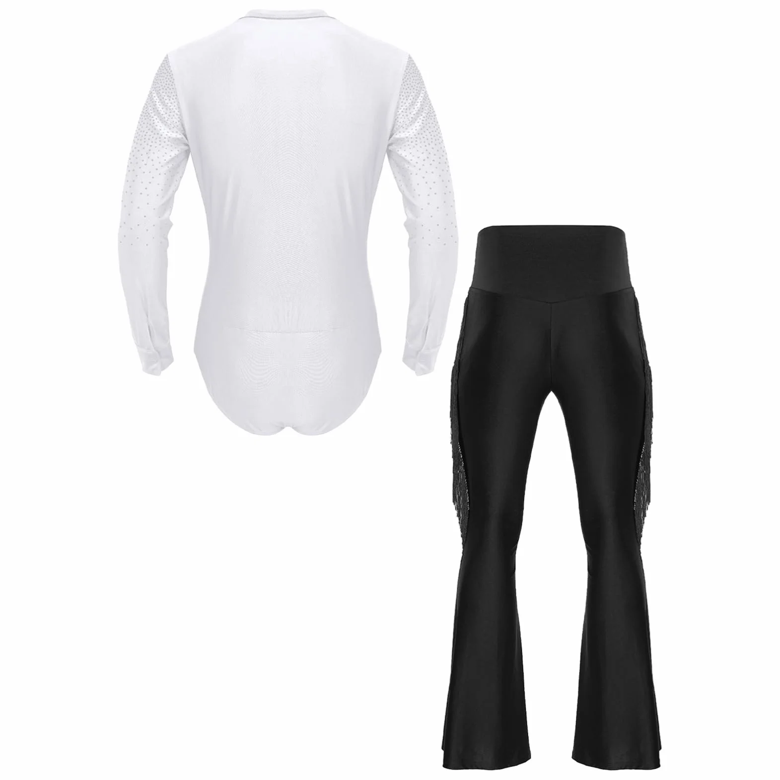CHICTRY Justaucorps de Danse Latine Pantalon à Franges Homme Salsa Chacha