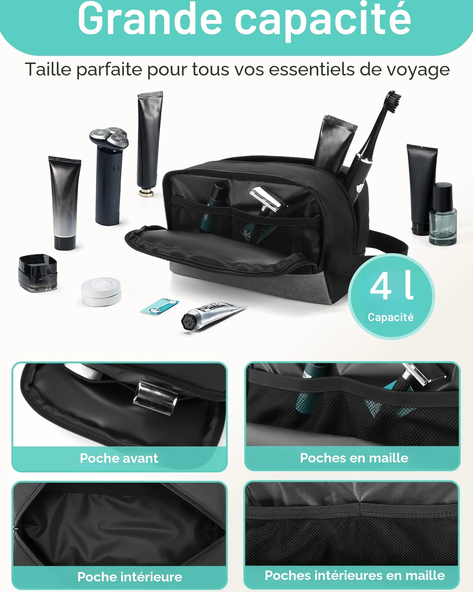 Elviros Trousse de Toilette de Voyage pour Hommes Suspendue Noir