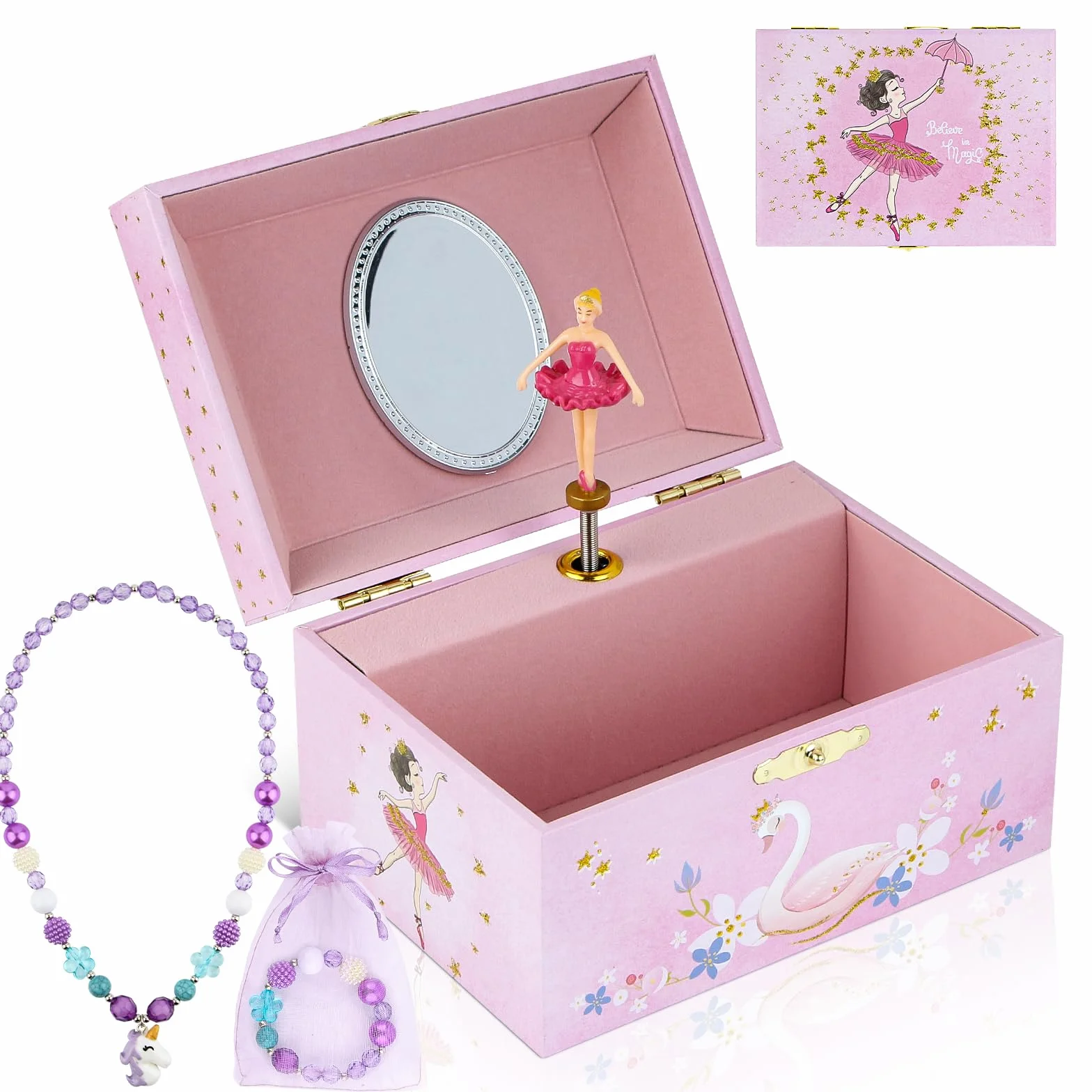 Boîte à bijoux de musique avec ballerine tournante pour filles