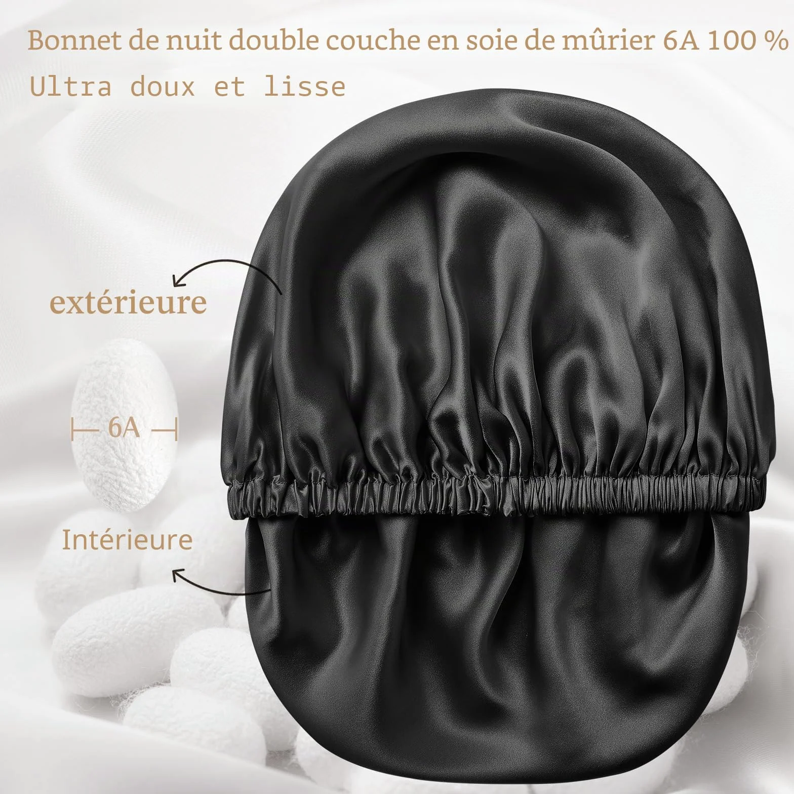 Umisleep Bonnet de Nuit en Soie 22 Momme - 100% Soie de mûrier pour Cheveux bouclés