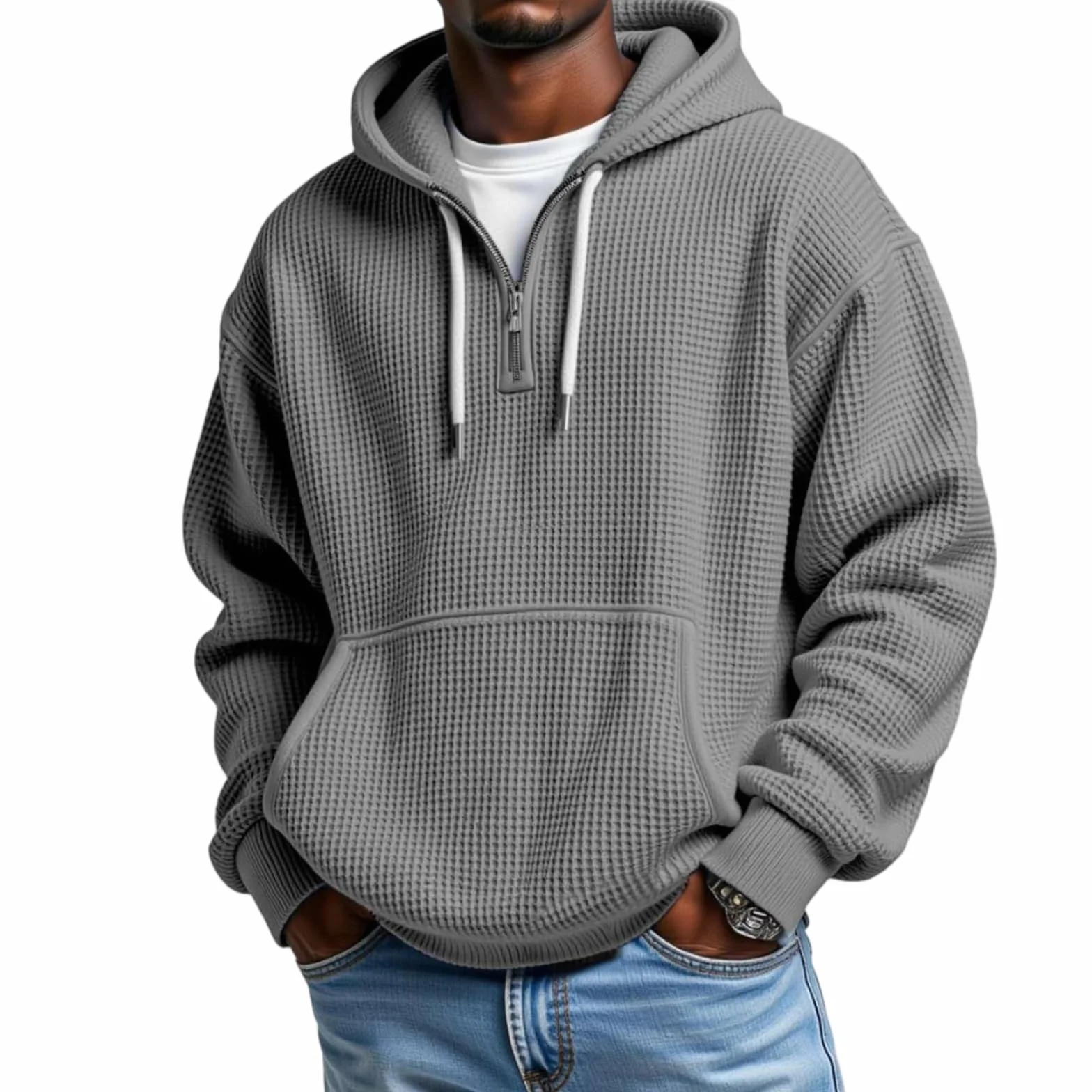 Sweat à Capuche Homme Zippé Manches Longues Couleur Unie Sweatshirt épais Poche Kangourou