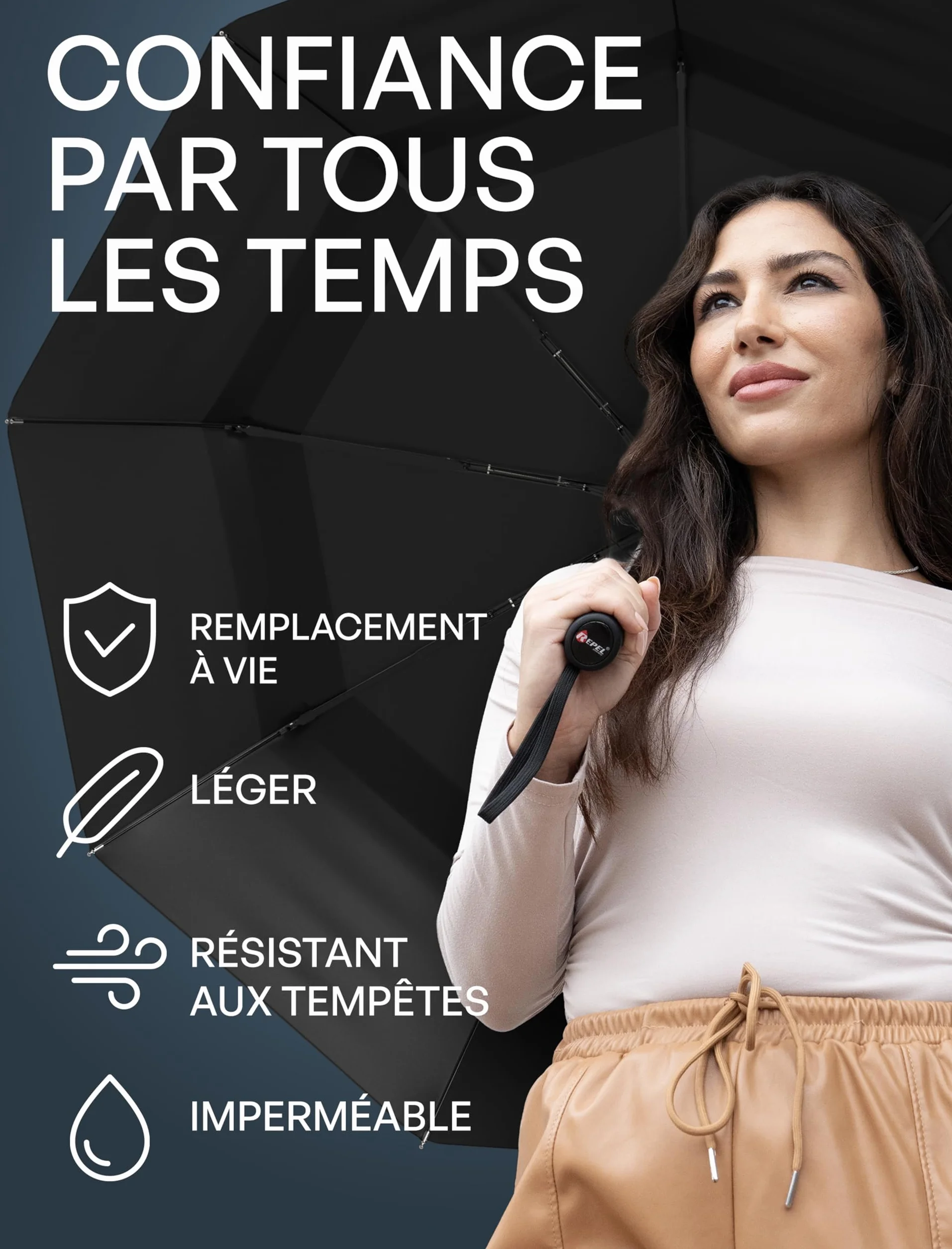 Parapluie Pliant Résistant au Vent Ouverture Automatique Armature Fibre de Verre Dôme Imperméable Compact