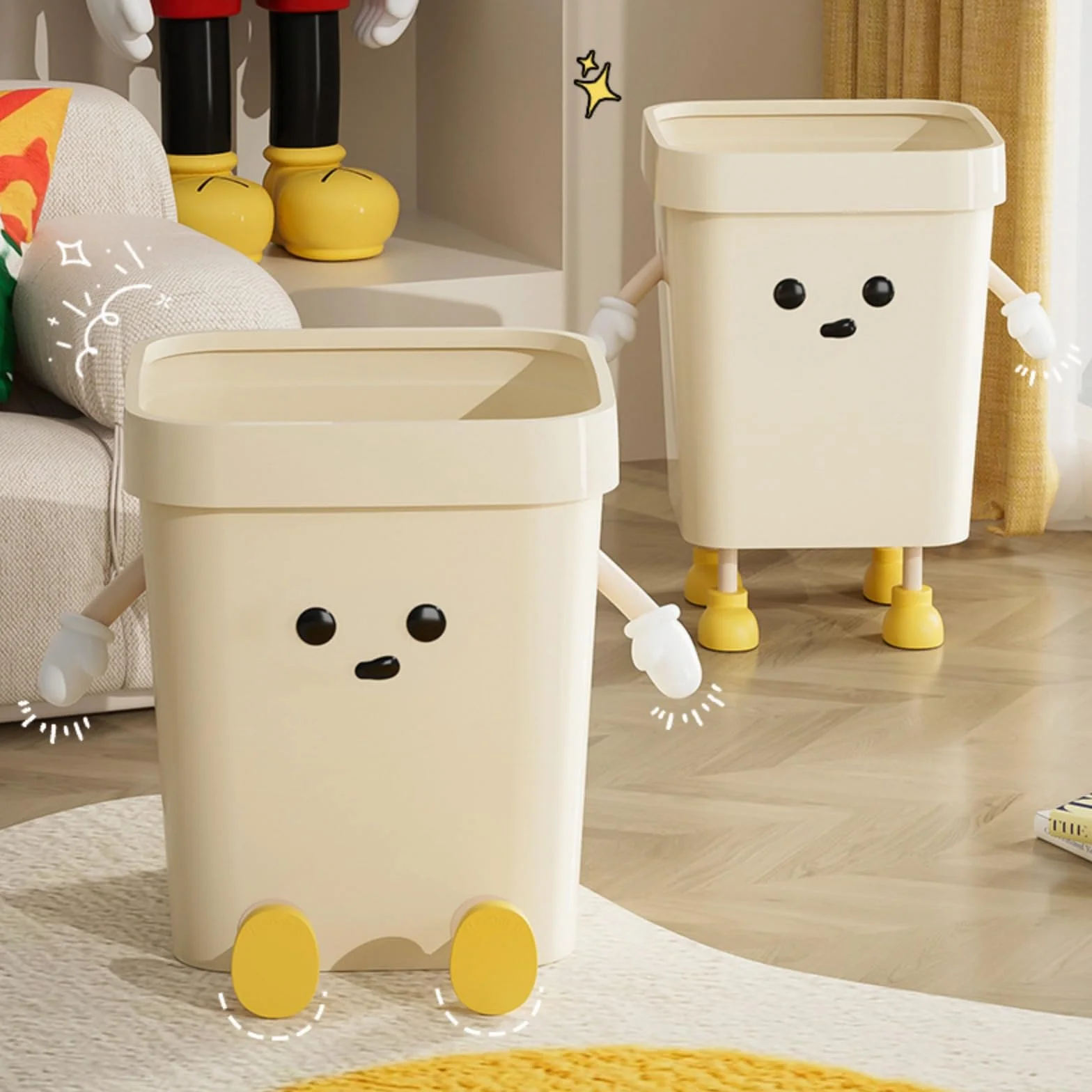 Poubelle mignonne en plastique 7l pp avec yeux mains jambes pour cuisine bureau chambre