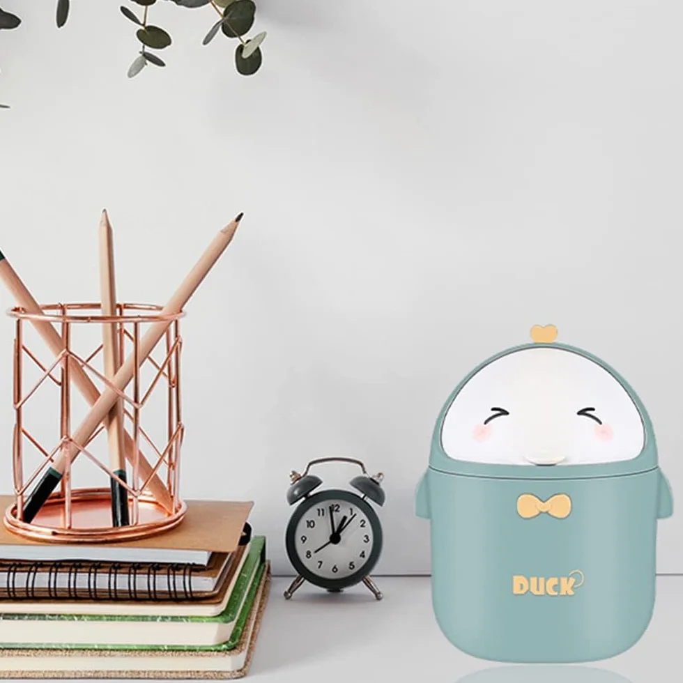 Mini Poubelle De Table Couvercle Corbeille à Papier Kawaii Boîte Rangement Bureau Vert