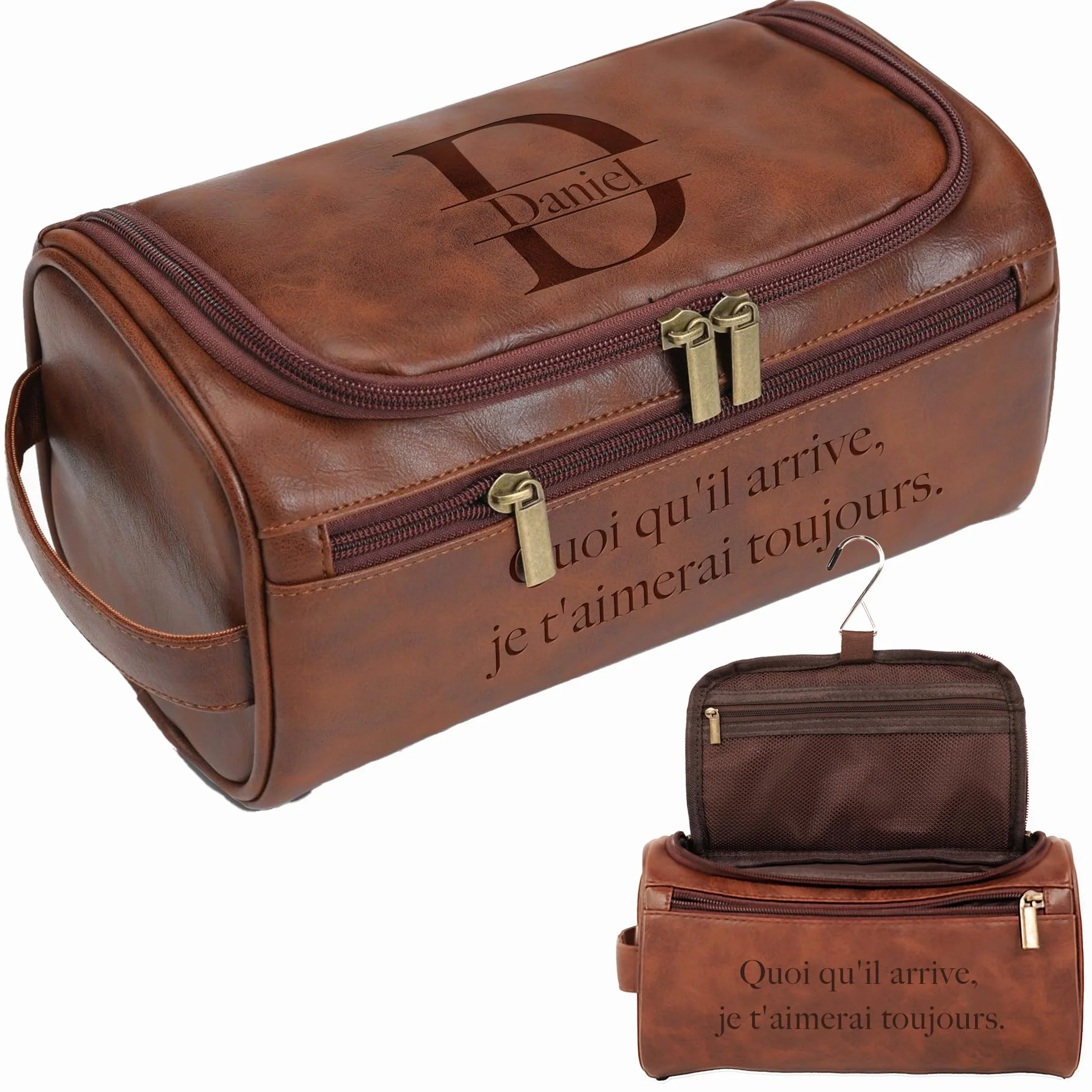 Easycosy Trousse de Toilette Homme avec Crochet en Cuir PU pour Voyage