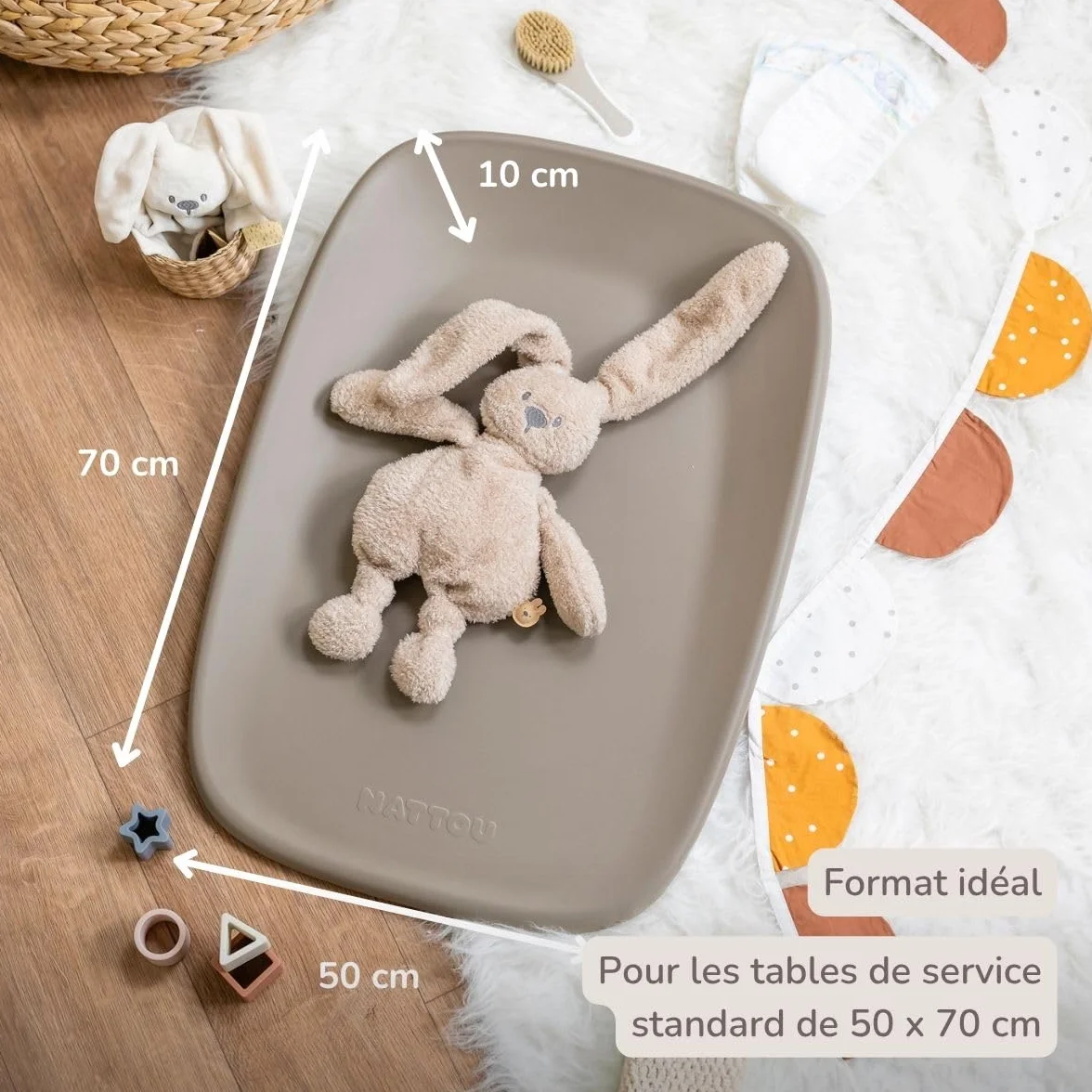 Nattou Softy Matelas à langer bébé mousse PU lavable 50 x 70 cm Taupe
