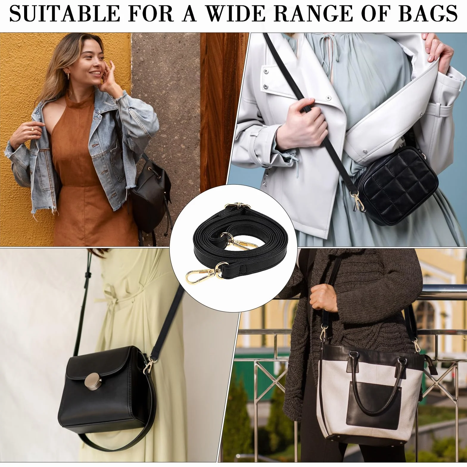 Amabro Sangle de Rechange réglable en Cuir synthétique pour Sac à Main (85-150 cm)