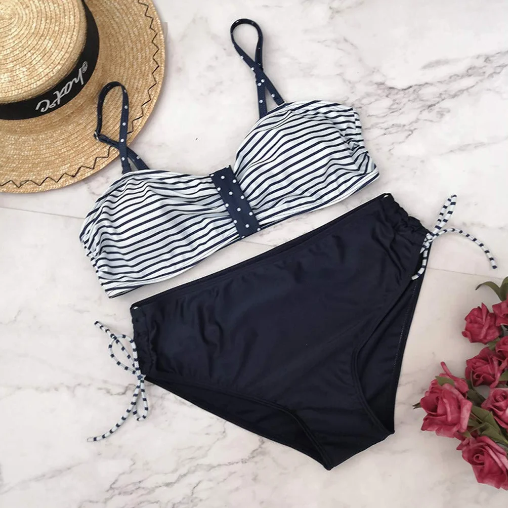 Maillot de Bain Maternité 2 Pièces Femmes Bikini Taille Haute Grossesse