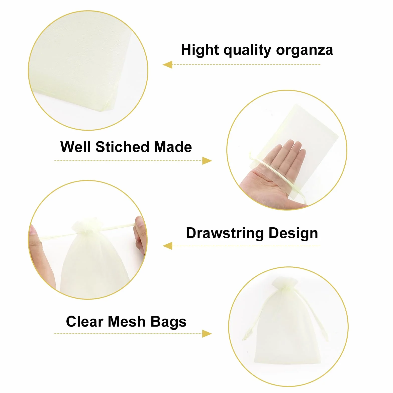 Lot de 50 sacs en organza beige clair 10 x 15 cm avec cordon de serrage pour cadeaux mariage bijoux