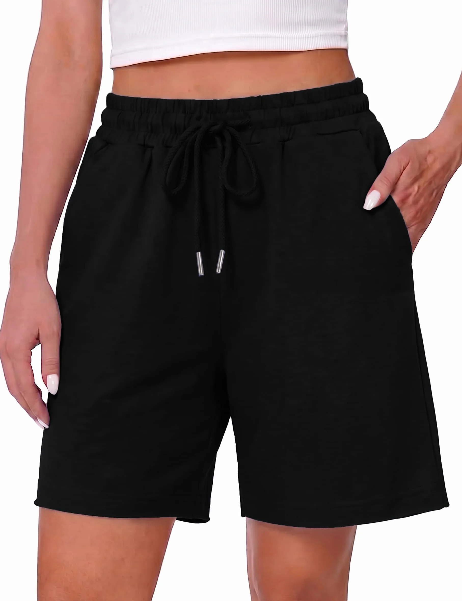 Pantalon de Jogging Court Femme Short Sport avec Poches Running Fitness Casual
