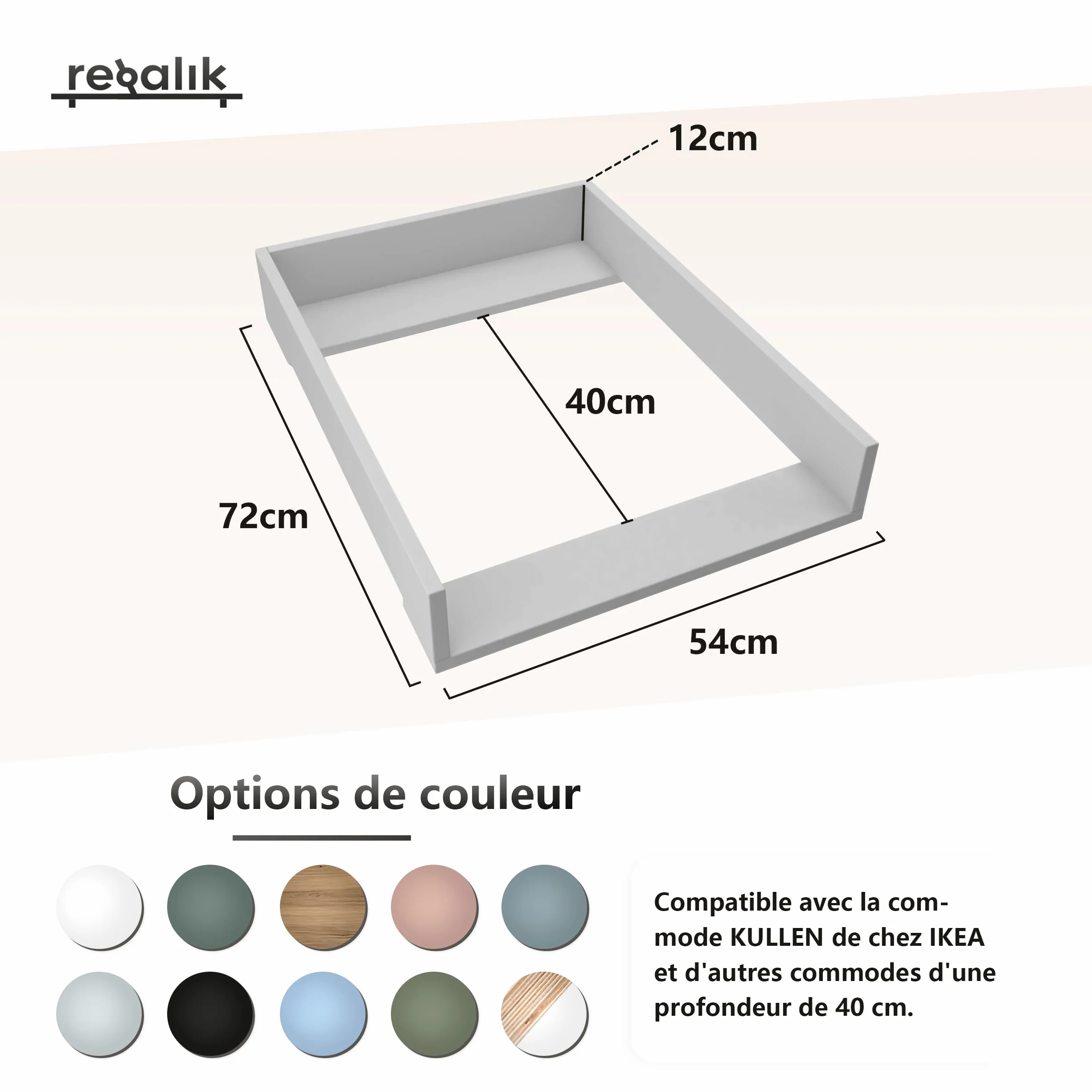 Plan à Langer pour Kullen IKEA, Extension Commode 40 cm, Amovible, Blanc 72x54 cm