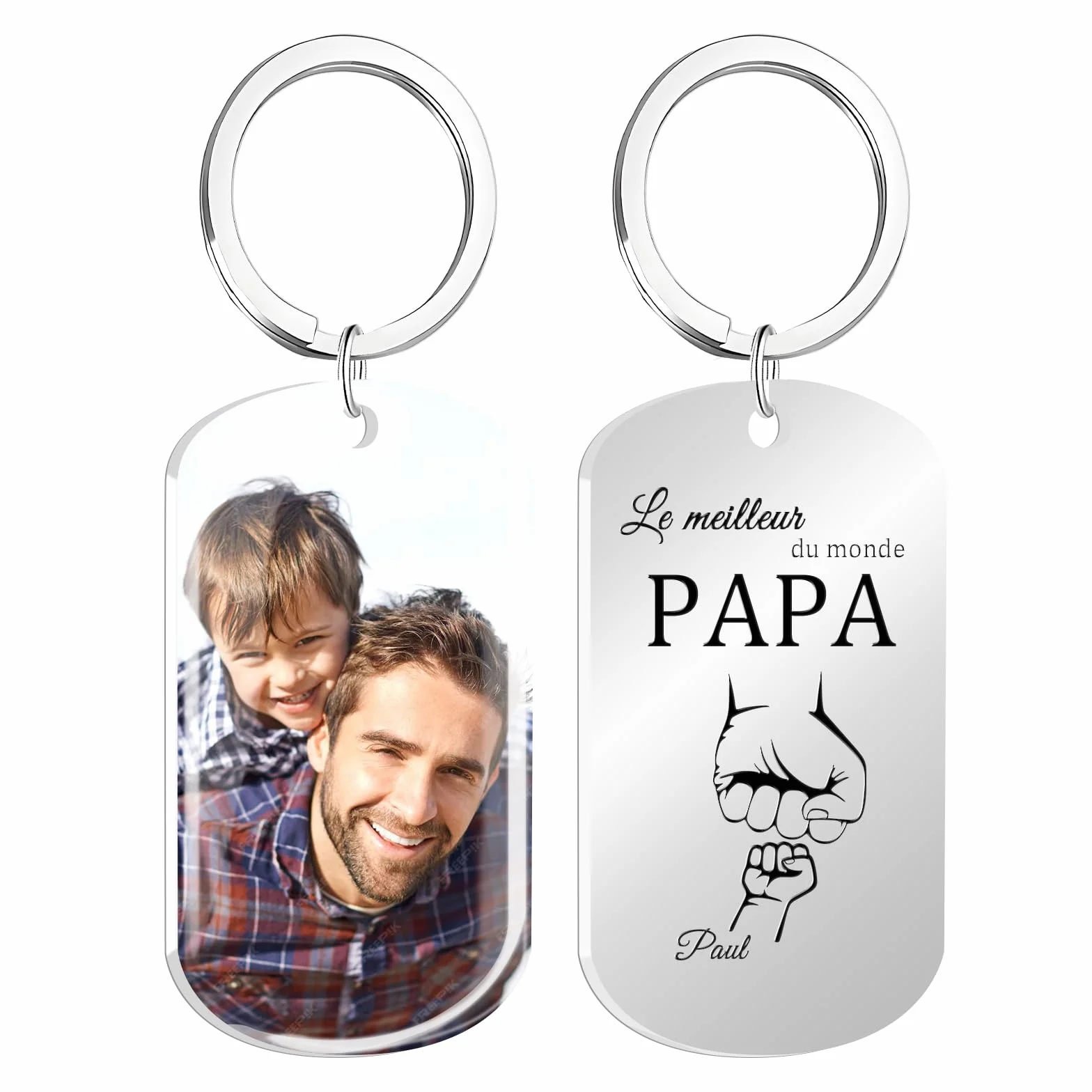Porte Clef Personnalisable Meilleur Papa Cadeau Fete des Peres Photo Motif Poing Hommes