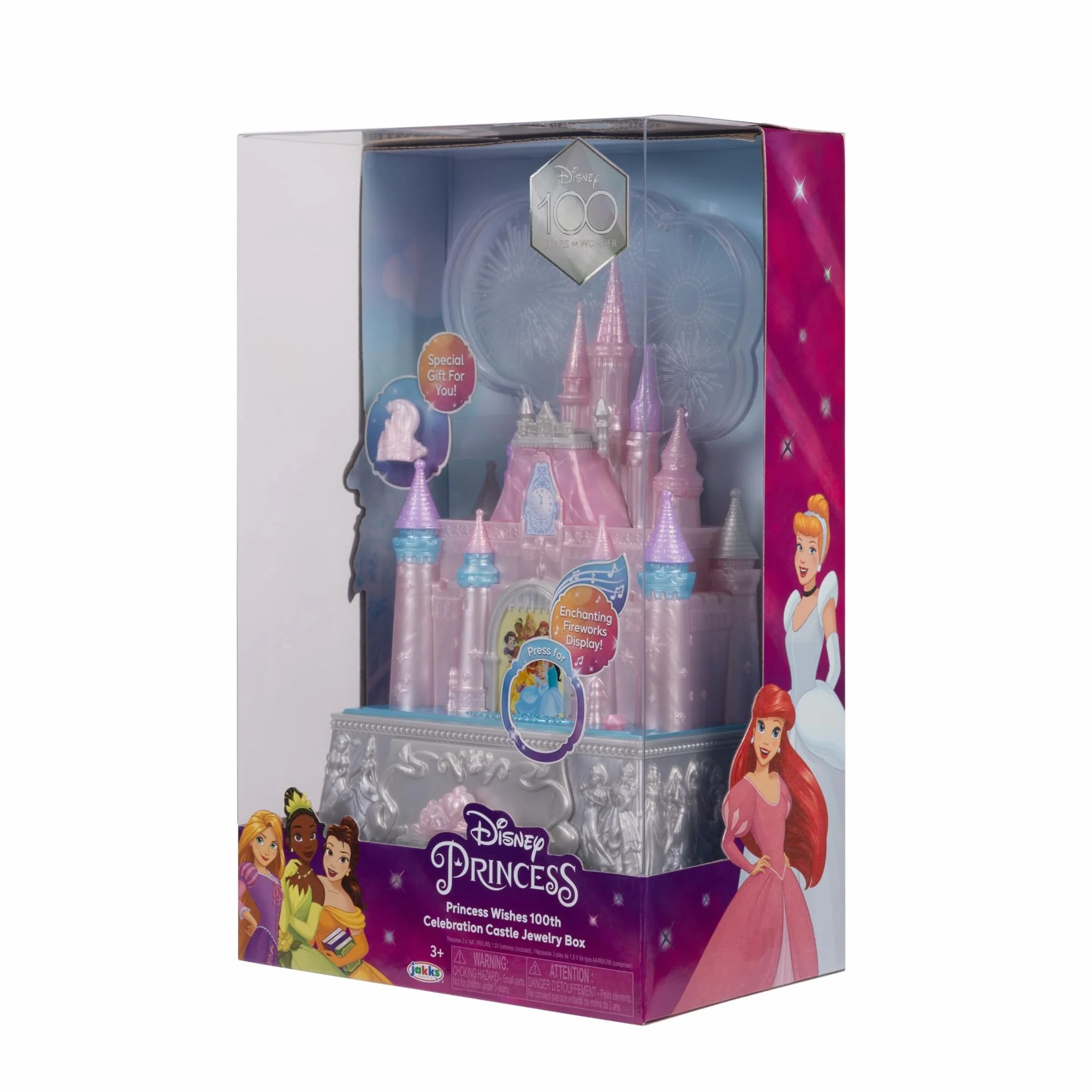 Disney Princesses Boîte à Bijoux Musicale Lumineuse Château de Cendrillon Disney 100éme Anniversaire Jouet sons lumière