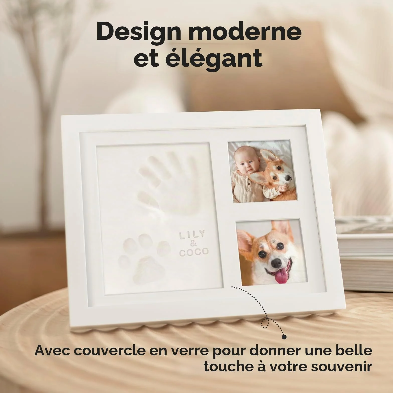 Kit Souvenir Empreinte Bébé - Cadre Photo Nouveau-Né - Kit d'Art Mémoire - 28cm x 22cm, Alpine White