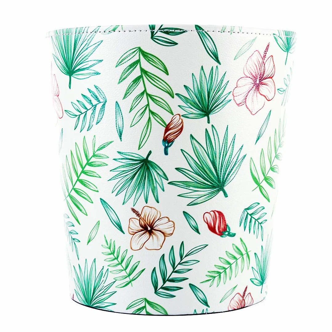 Poubelle en cuir 10 L étanche pour chambre d'enfant fleurs tropicales