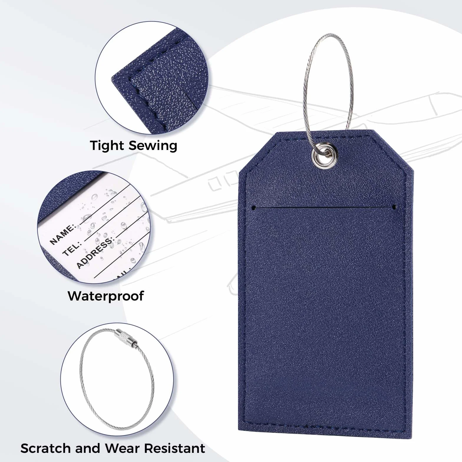Étiquettes à Bagages en PU avec Carte d'Information Personnelle pour Valises et Sacs de Voyage