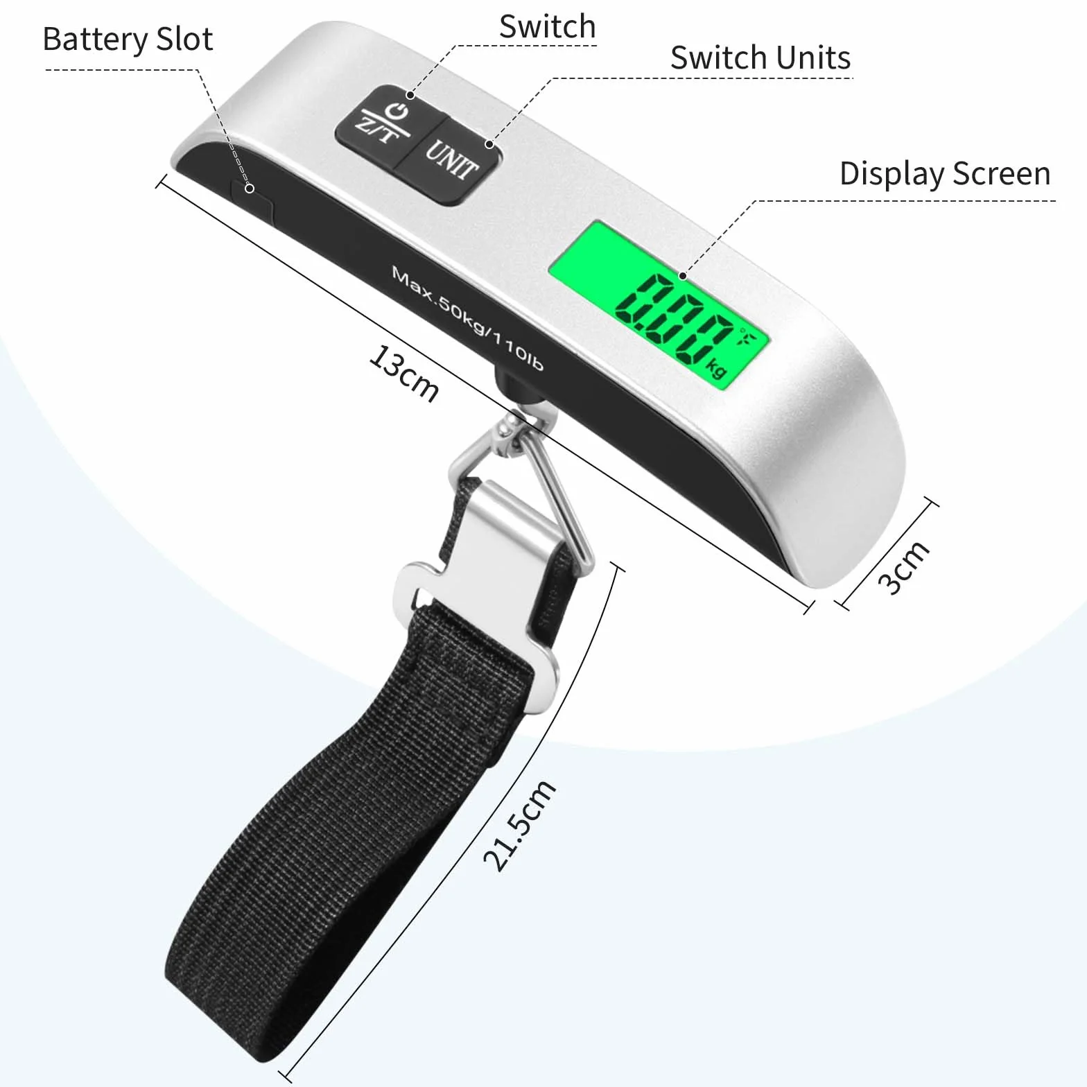 Balance Pèse Bagages Numérique Portable 50 kg/110 lb avec Fonction Tare