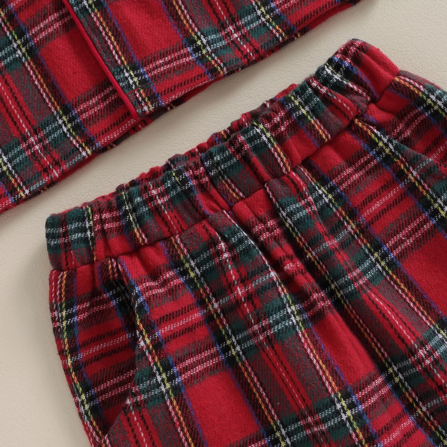 Carolilly Ensemble Pyjama Enfant Bébé Carreaux Rouge 2 Pièces Haut Manches Longues Boutonné Devant Col Revers Pantalon 6 Mois 4 Ans