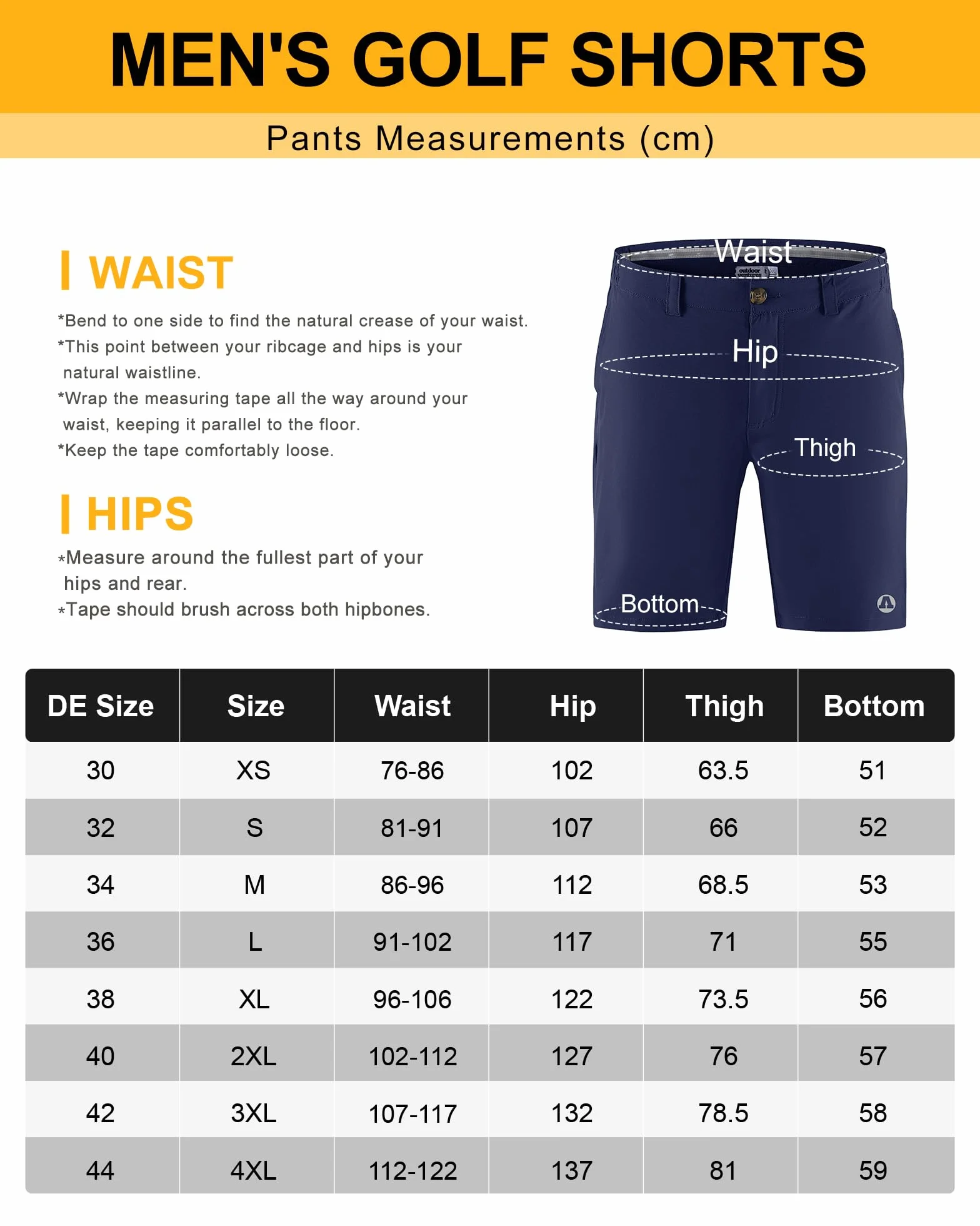 Short de golf stretch UPF 50+ pour homme - Léger - Séchage rapide - 22,4 cm