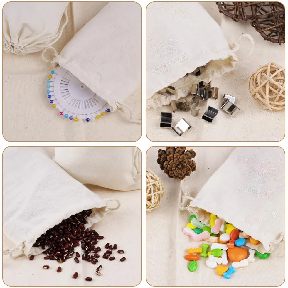 Sachet en Coton Tissu 15x20cm Sac Cordon Cadeau avec Serrage pour Mariage