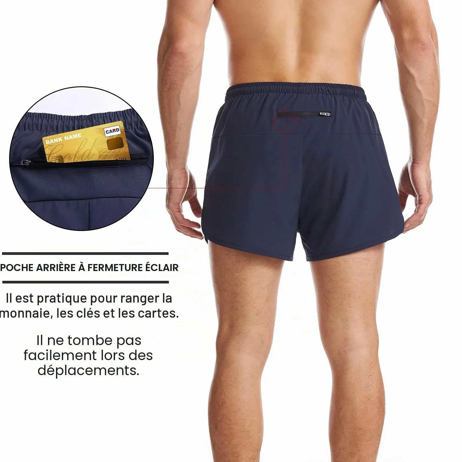 Suwangi Homme Short Course d'Entraînement Fitness Sport 2-en-1 Séchage Rapide avec Poches Zippées